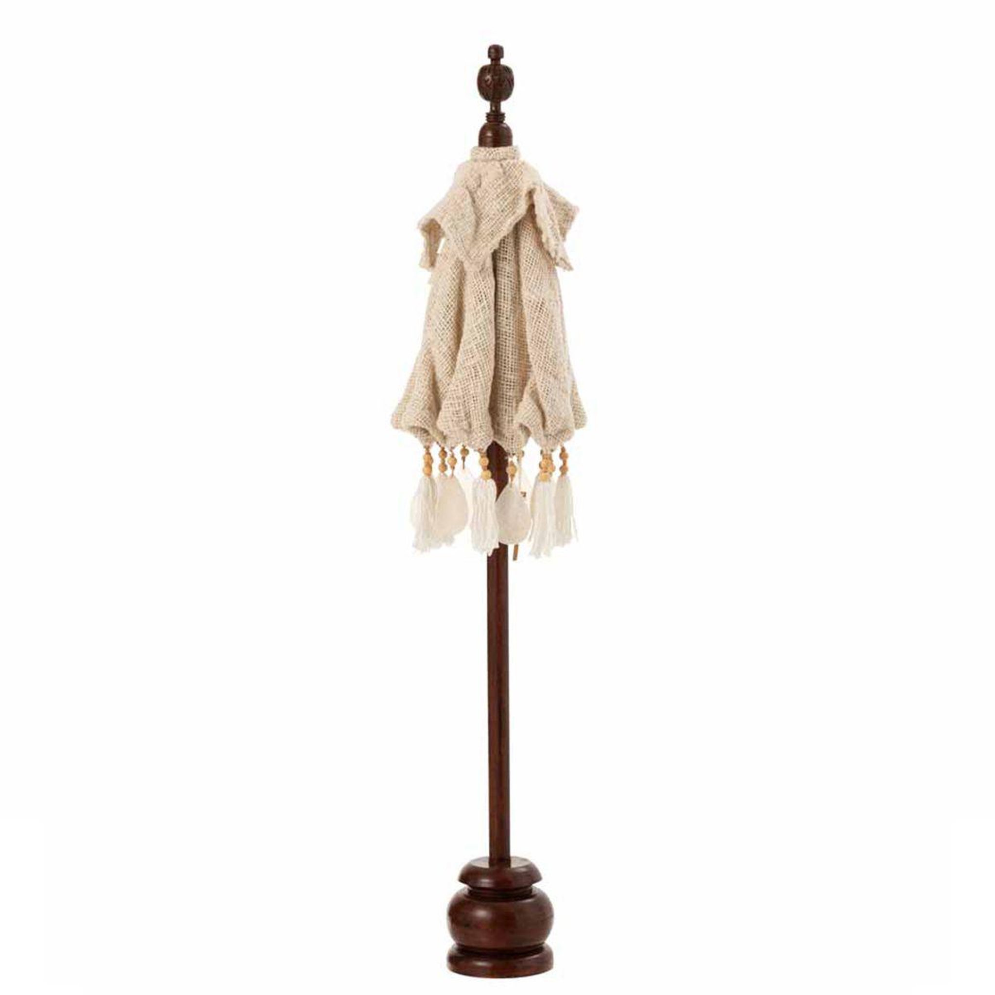 Voir la diapositive 2 : J-LINE Parasol Déco  Pompons & Coquillages  90cm Beige