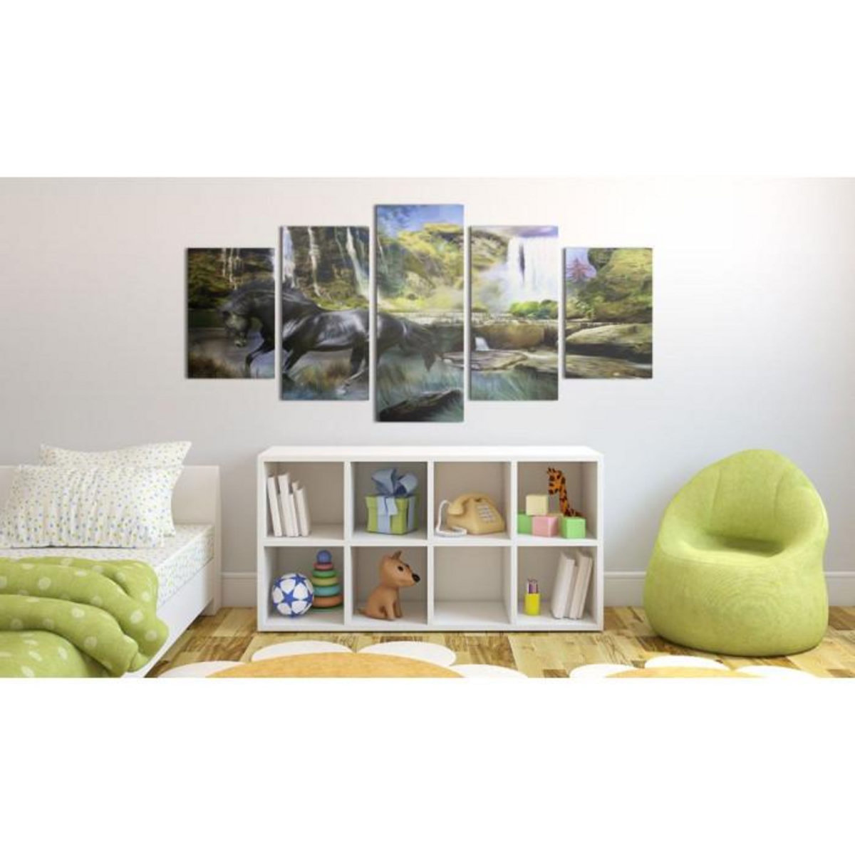 Paris Prix Tableau  Cheval Noir sur Fond de Cascade Paradis