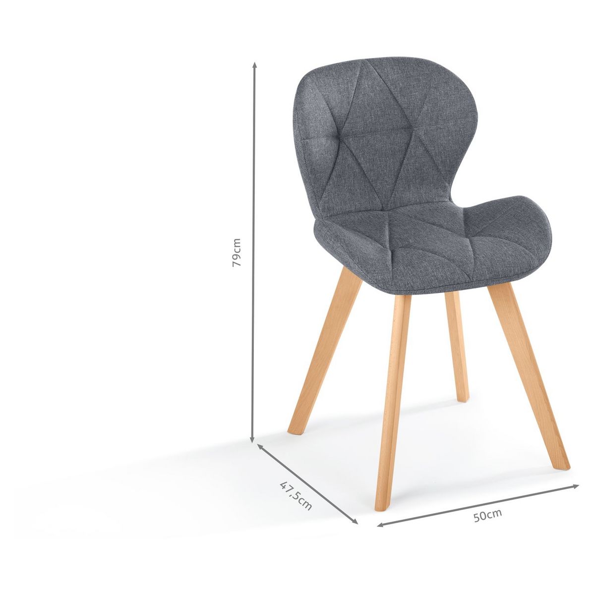 Lot de 2 chaises en tissu style scandinave pieds bois massif GAYA