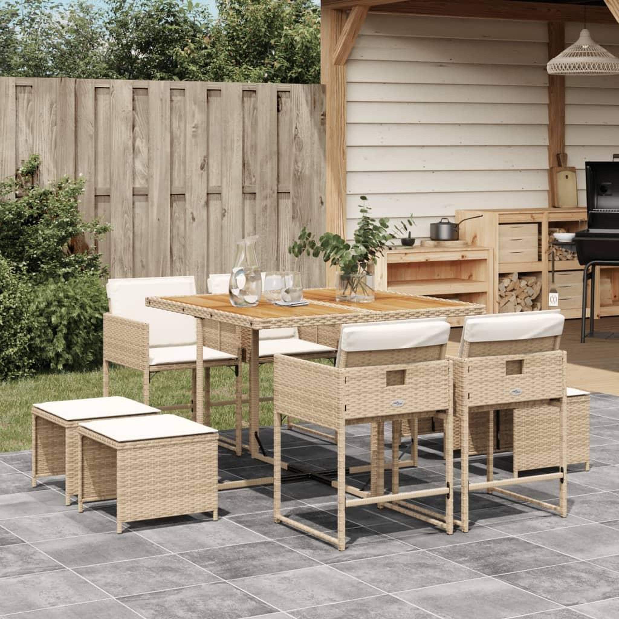 VIDAXL Ensemble a manger de jardin et coussins 9 pcs beige Poly rotin