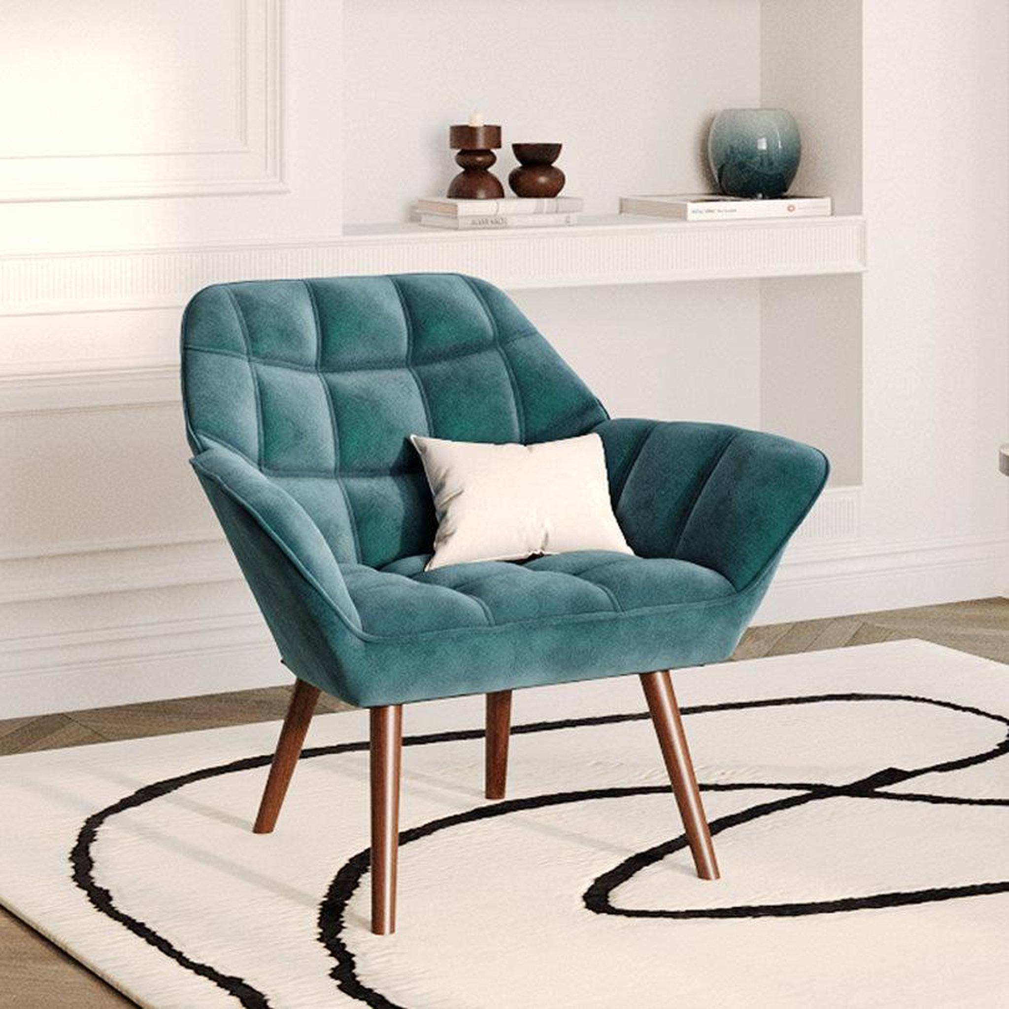 Voir la diapositive 2 : MAISON PAVANE Fauteuil en velours bleu canard-Simba