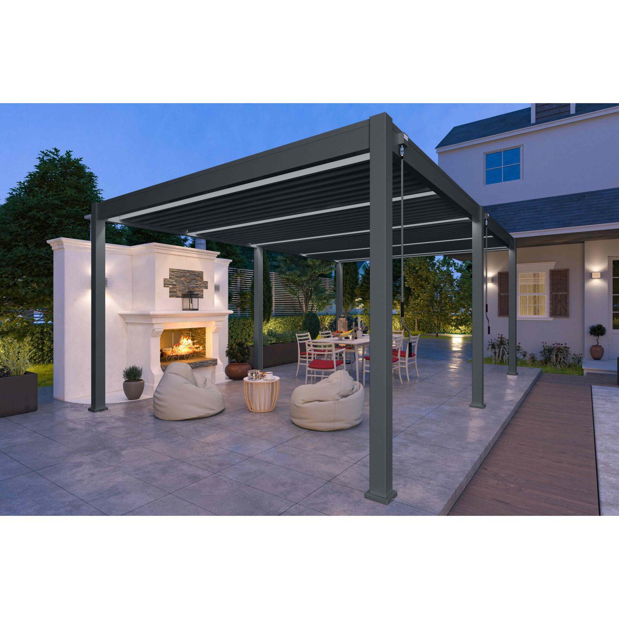Voir la diapositive 4 : Pergola Bioclimatique autoportée 4x6 m - Aluminium - Anthracite - VS OmBREA®