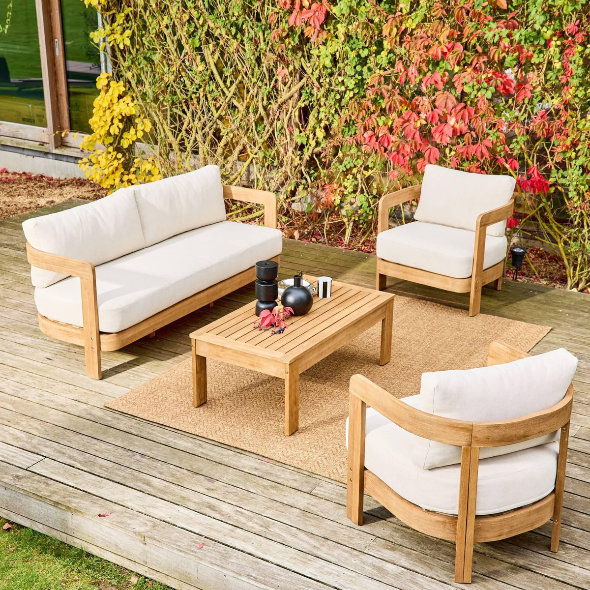 SWEEEK Salon de jardin bois d'acacia 4 places naturel - Miyana