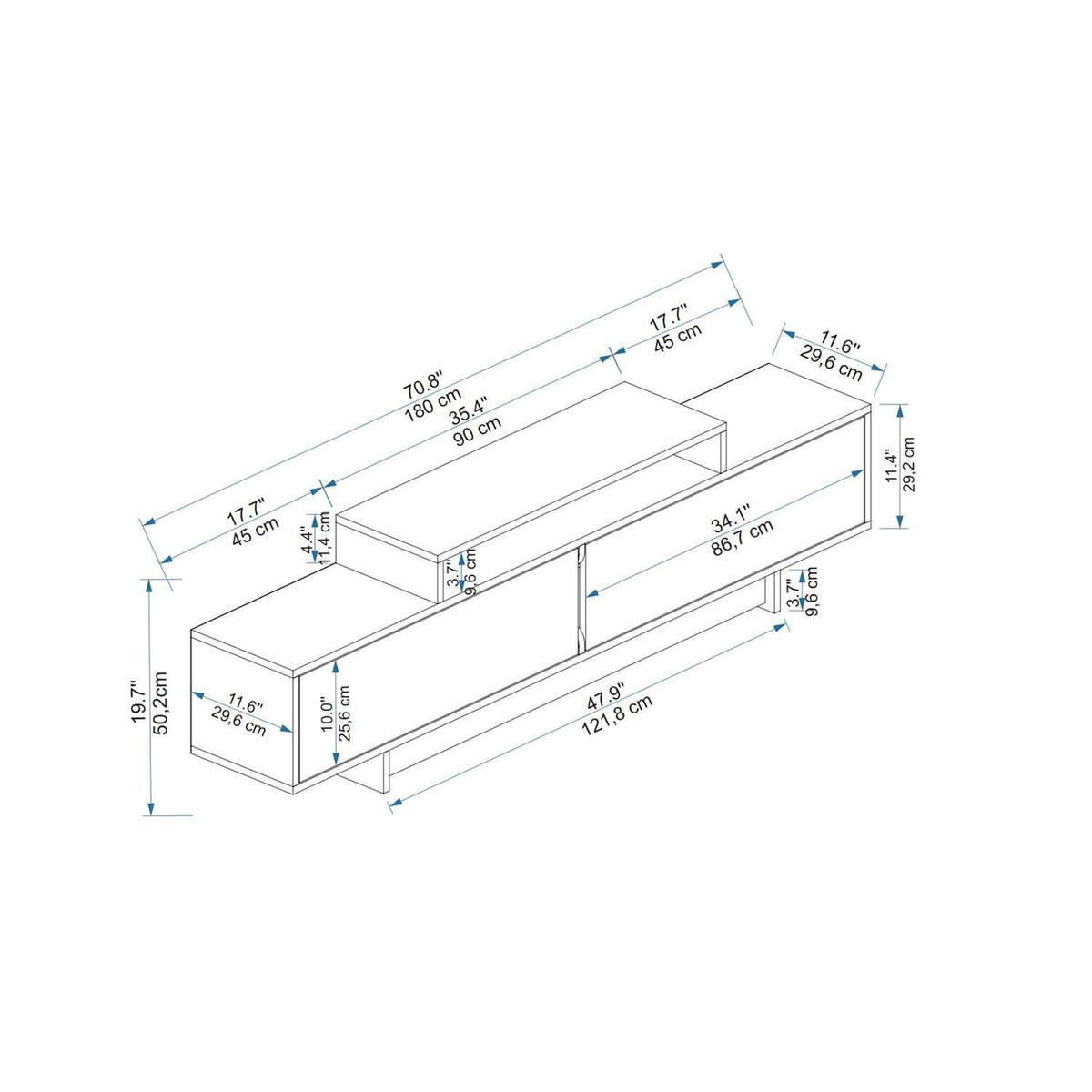 TOILINUX Meuble TV 2 portes basculantes et 1 niche NOELINE - Beige