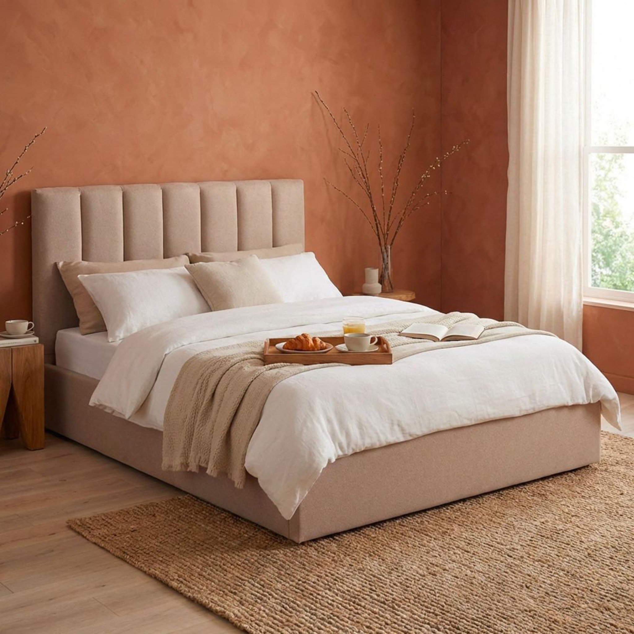 Voir la diapositive 3 : Paris Prix Lit coffre design en tissu  songa  140x190cm beige