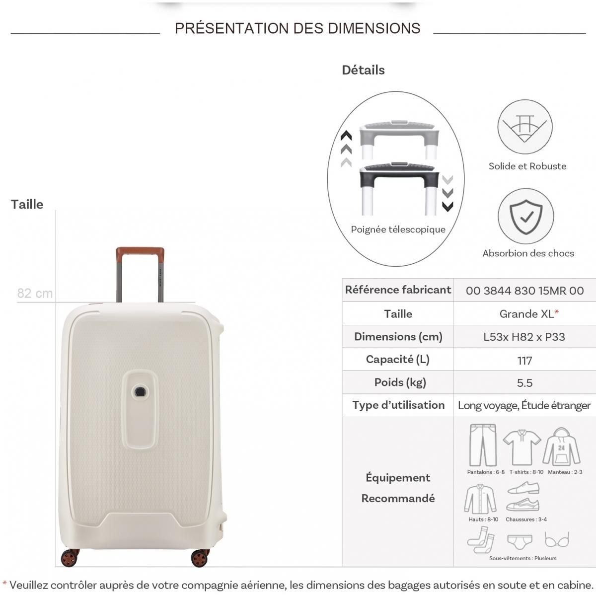 Delsey Grande valise XL rigide Moncey TSA polypropylène 82cm