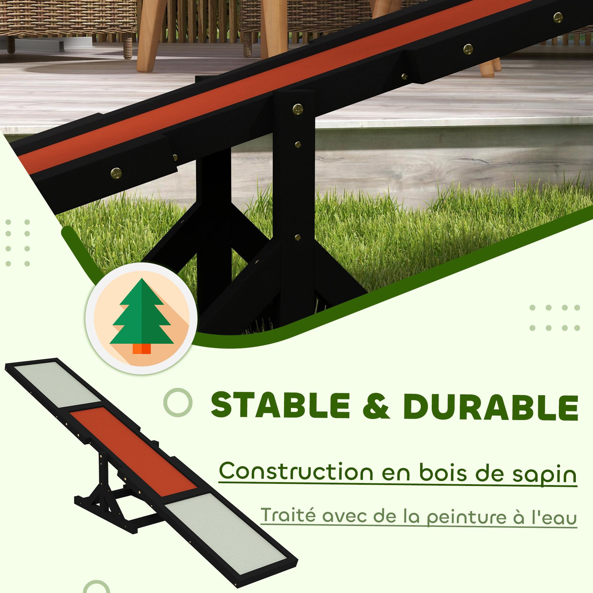 Voir la diapositive 5 : PAWHUT Agility sport pour chien bascule - bascule pour chien - équipement entrainement chien - bois sapin pré-huilé feutre bitumé antidérapant noir blanc