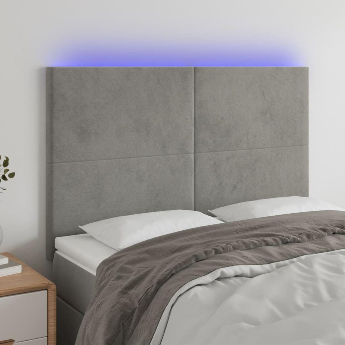 VIDAXL Tete de lit a LED Gris clair 144x5x118/128 cm Velours