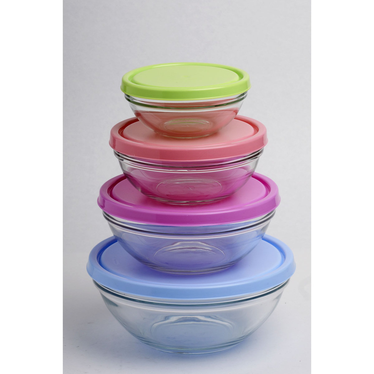 Lot de 4 saladiers en verre avec couvercle pas cher - Auchan.fr