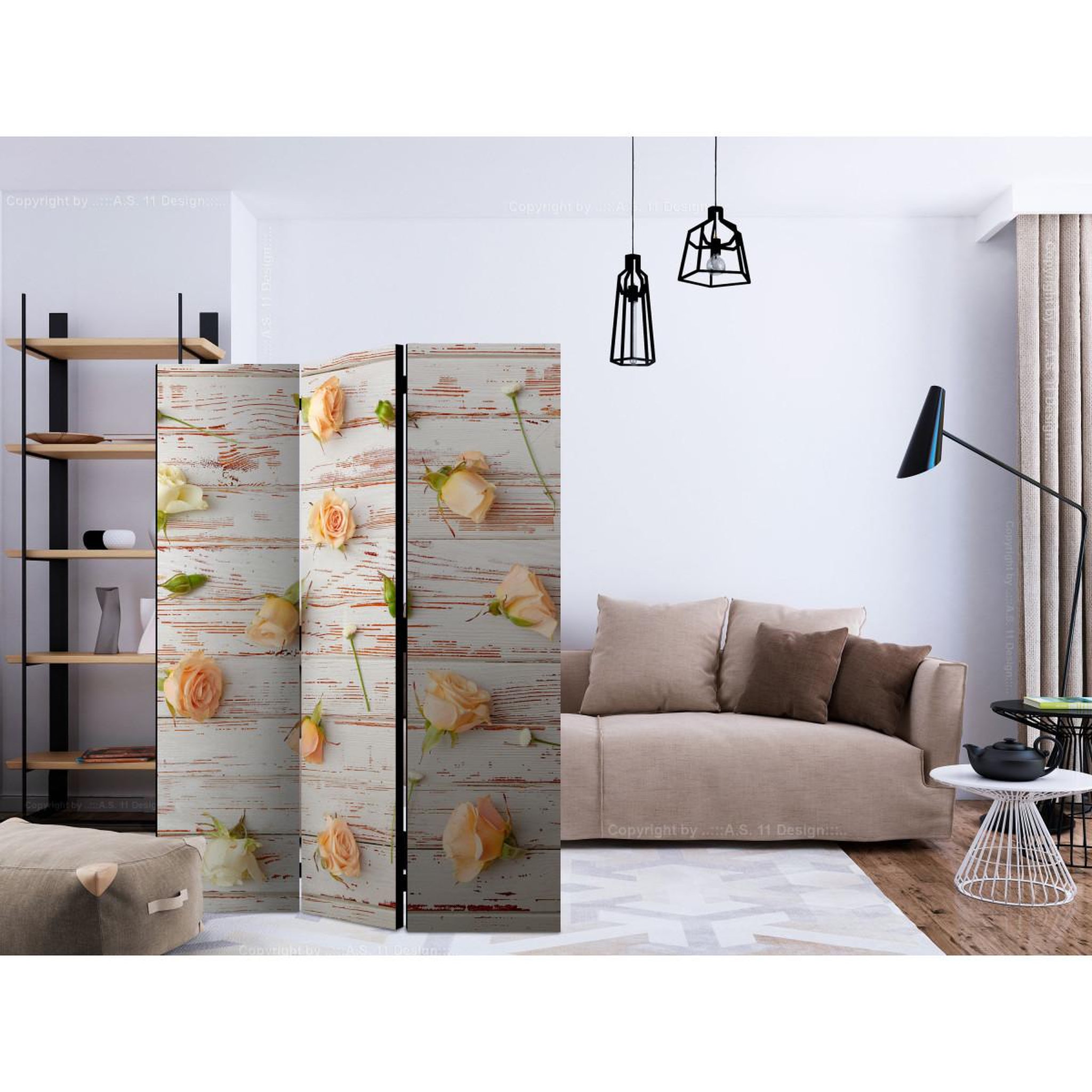 Voir la diapositive 2 : Paris Prix Paravent 3 volets  wood & roses  135x172cm