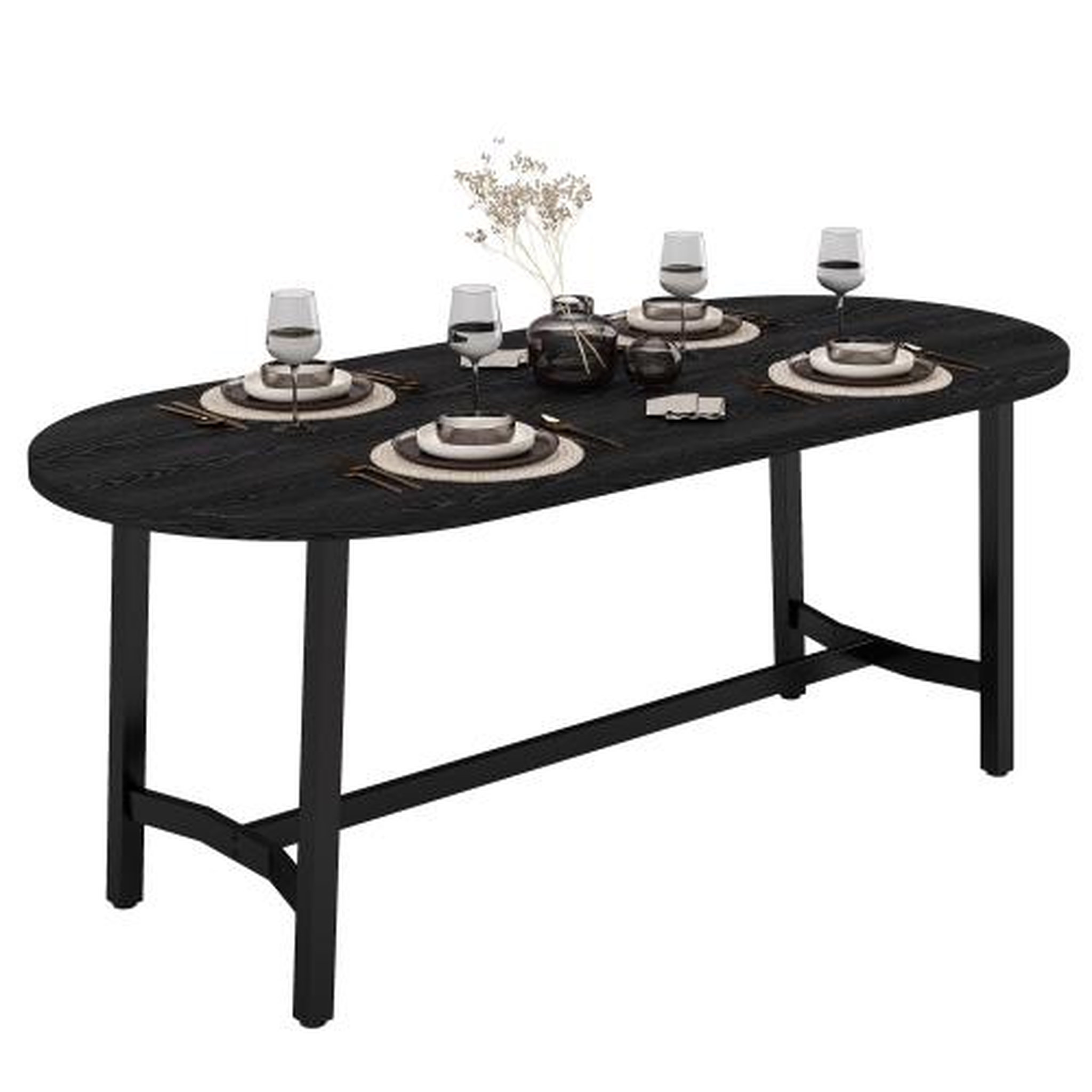 Voir la diapositive 1 : MERAX Table à manger 180x80 cm pour 6-8 personnes avec pieds en métal