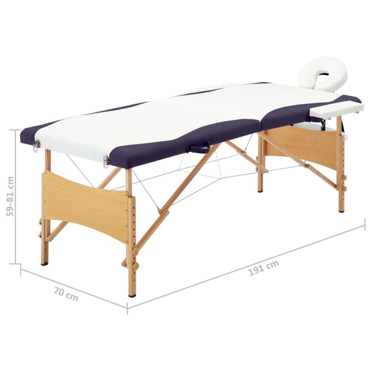 VIDAXL Table de massage pliable 2 zones Bois Blanc et violet