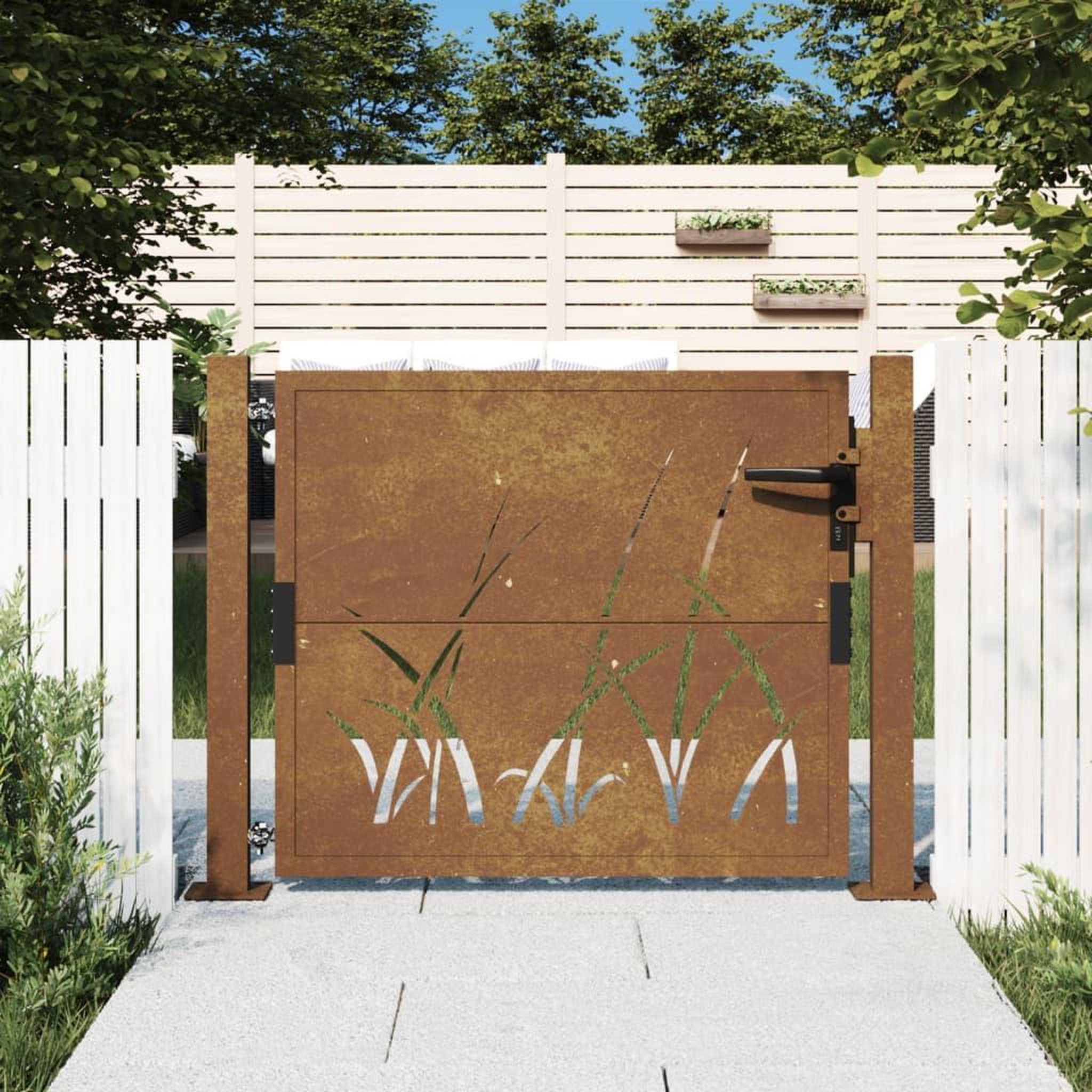 VIDAXL Portail de jardin 105x80 cm acier corten conception d'herbe
