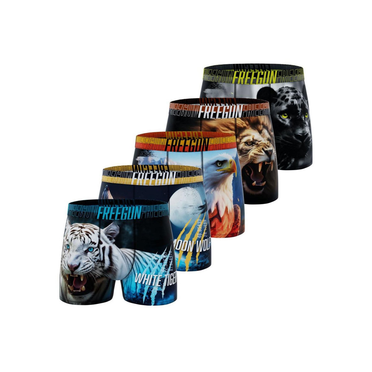 FREEGUN Lot de 5 boxers homme Wild Animals