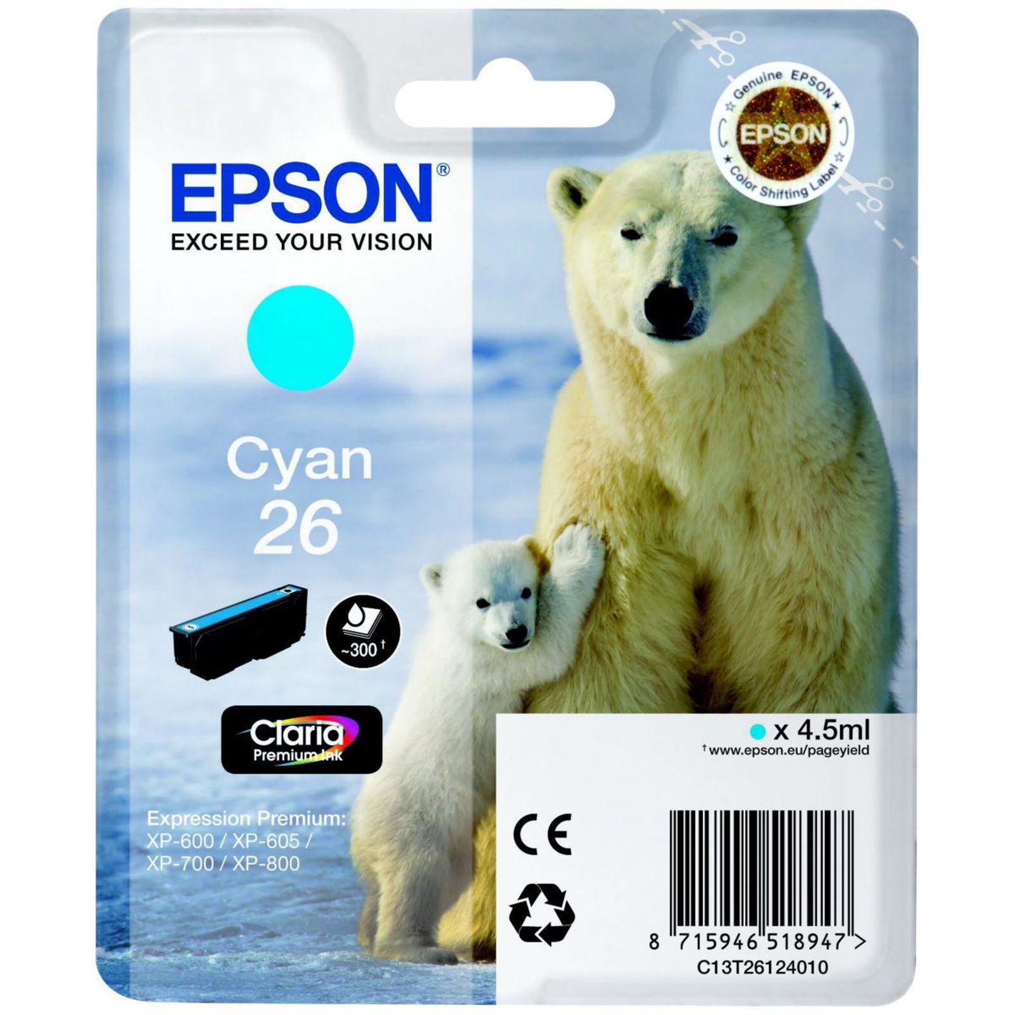Epson Cartouche d'encre T2612 Cyan Série Ours Polaire
