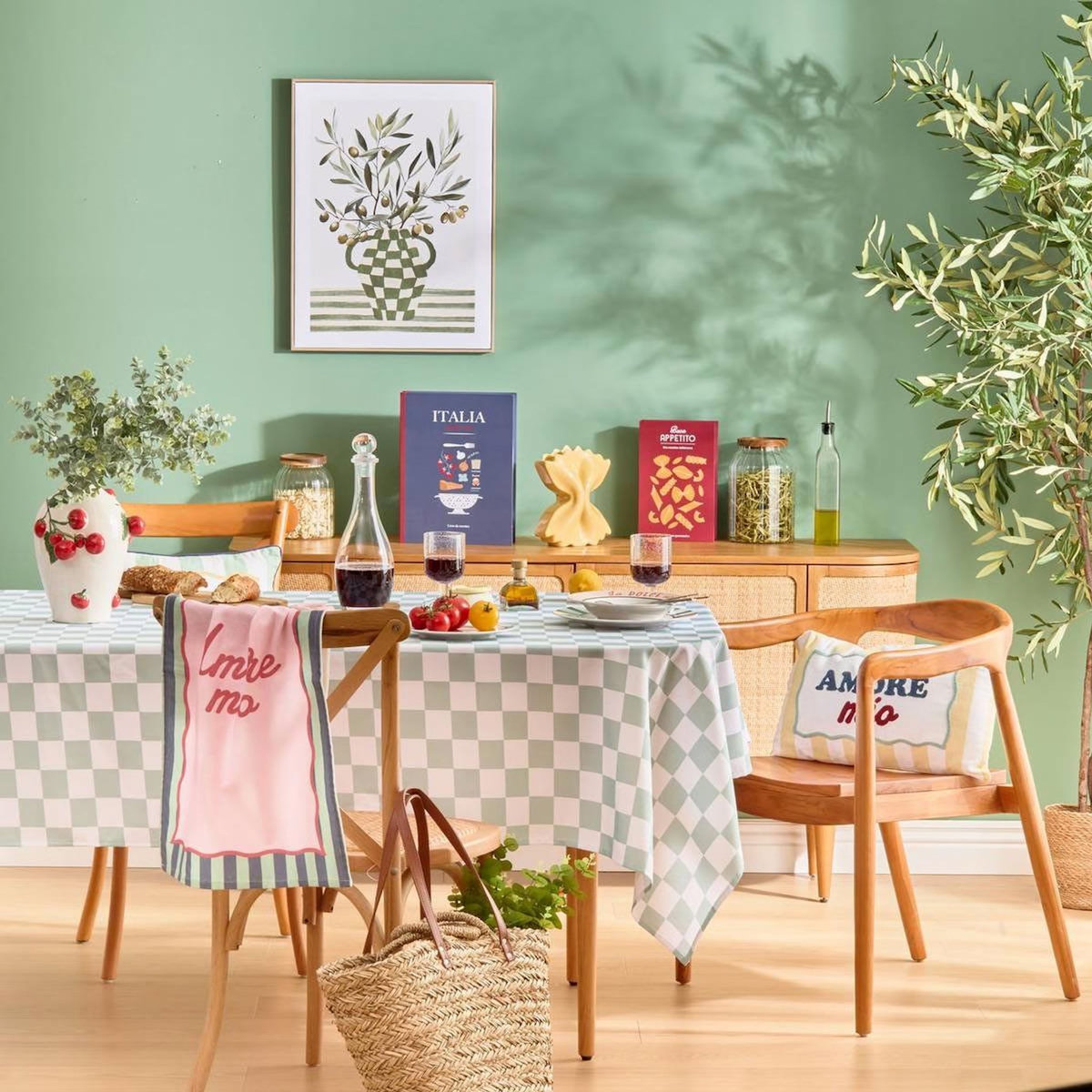ATMOSPHERA Nappe Antitache Imprimé  Della Pasta  150x300cm Vert Céladon