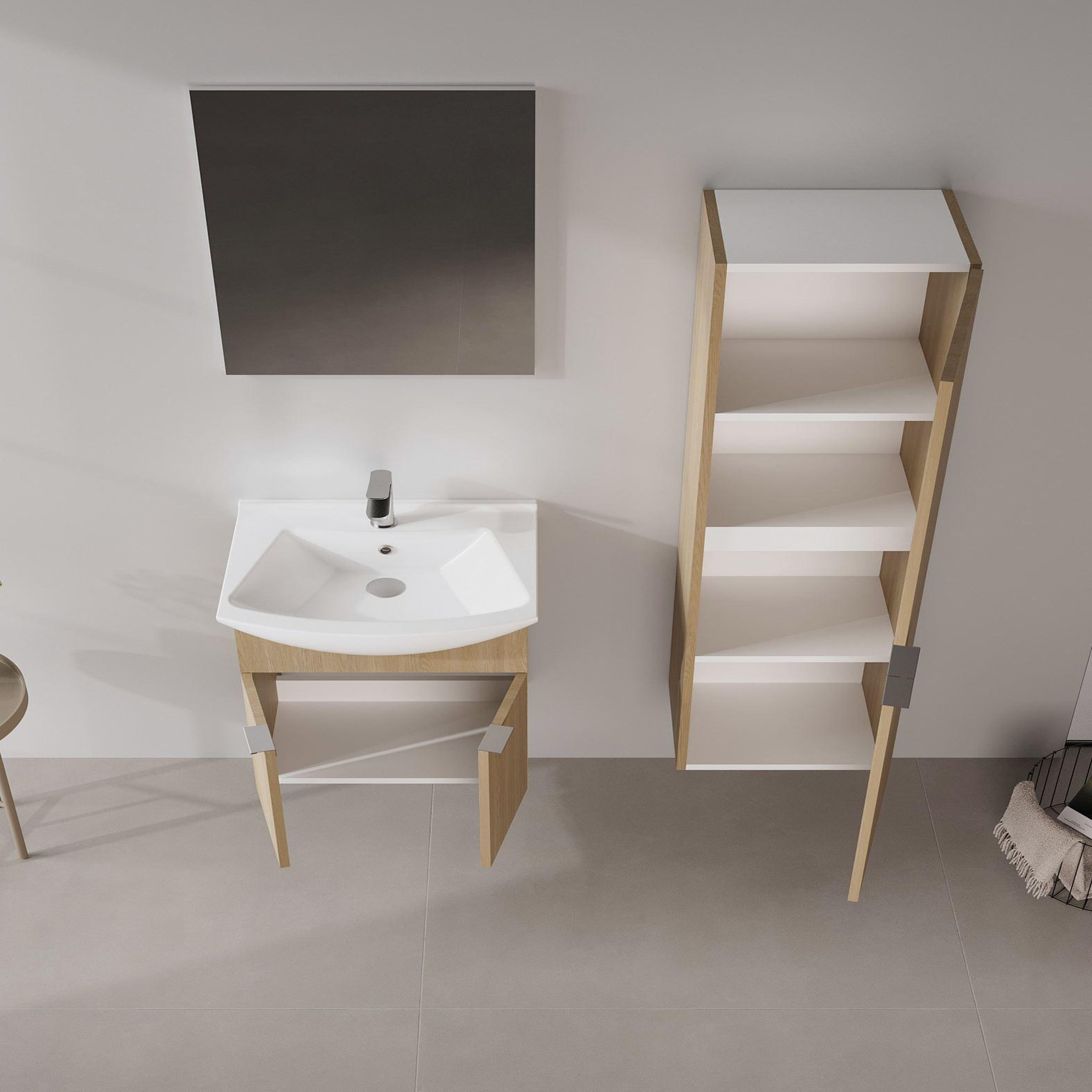 Voir la diapositive 3 : Habitat et Jardin Meuble avec simple vasque et miroir  Purus 55  - 55 x 50 x 58 cm - Oak