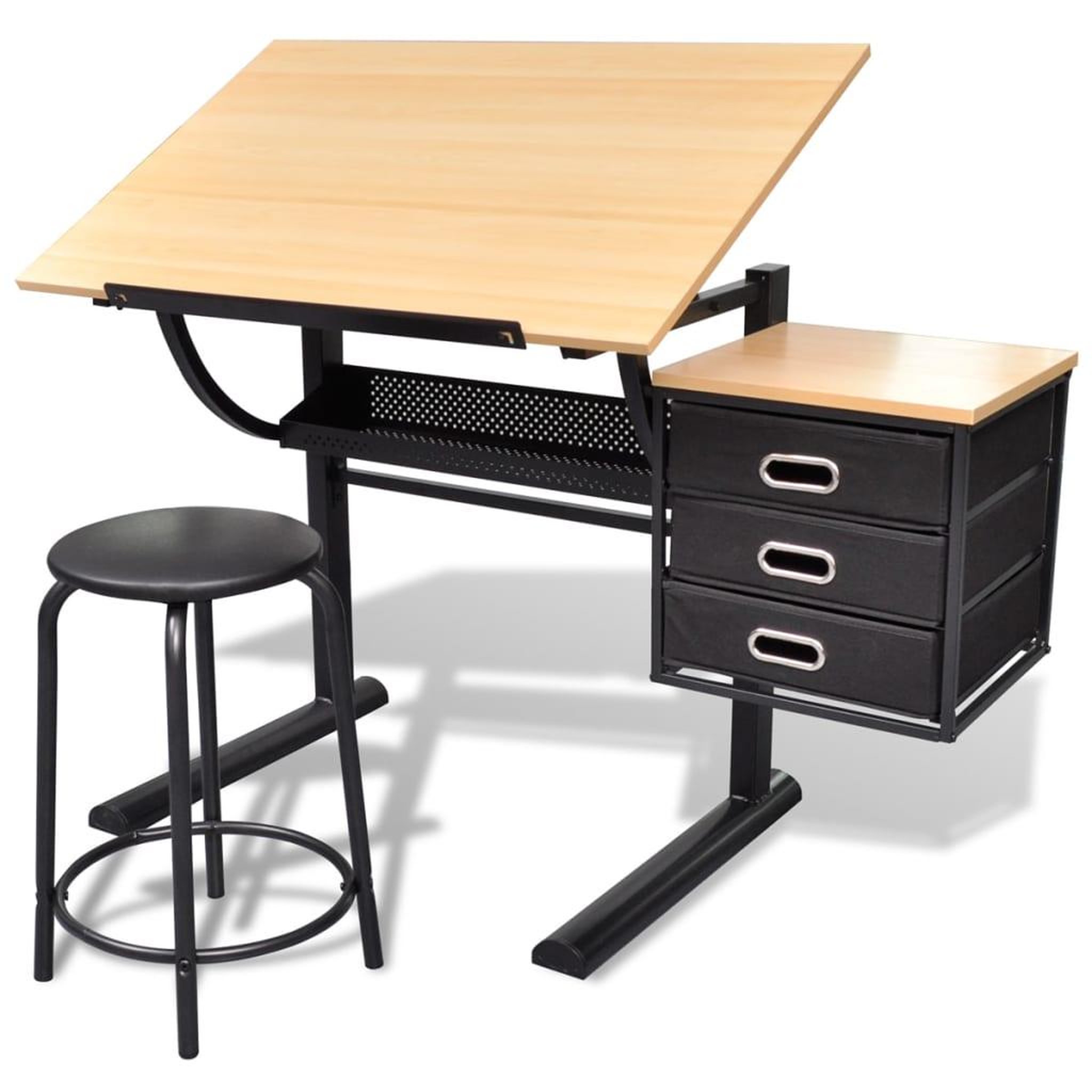 VIDAXL Table a dessin inclinable a 3 tiroirs avec tabouret