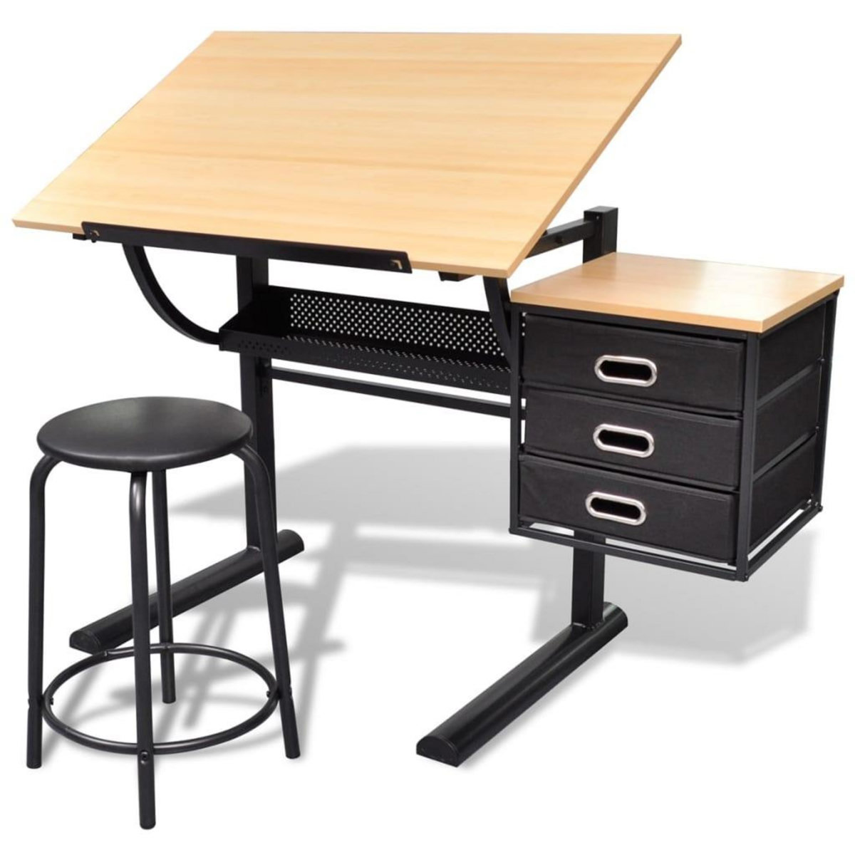VIDAXL Table a dessin inclinable a 3 tiroirs avec tabouret