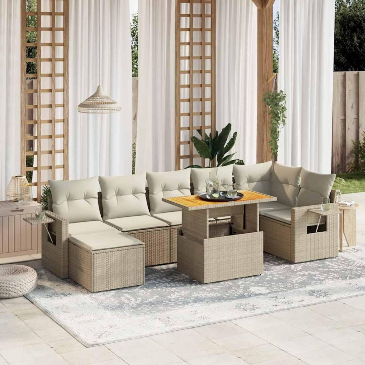 VIDAXL Salon de jardin avec coussins 8 pcs beige resine tressee