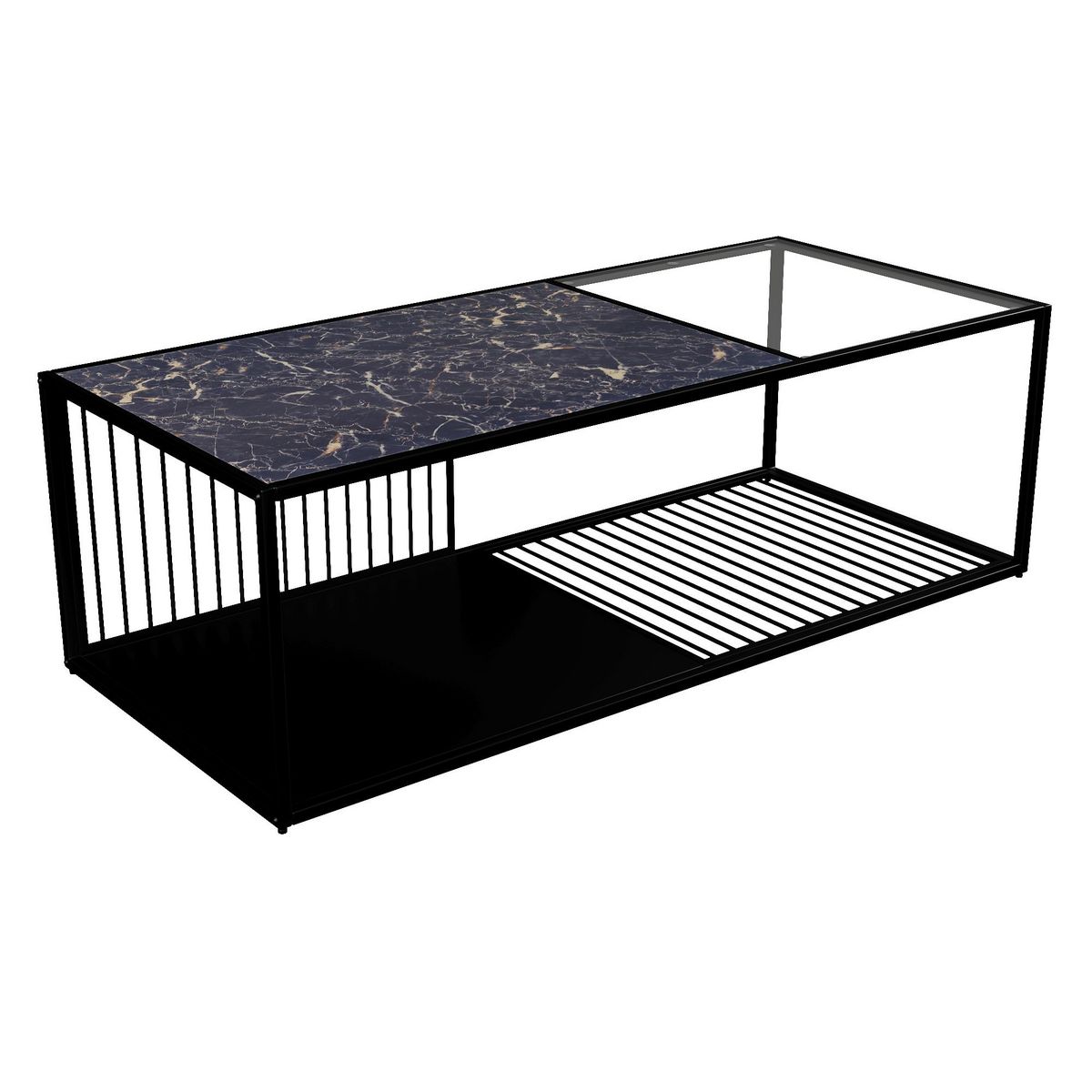 MERAX Table Basse 110 × 48 × 35 Cm Avec Plateau En Verre