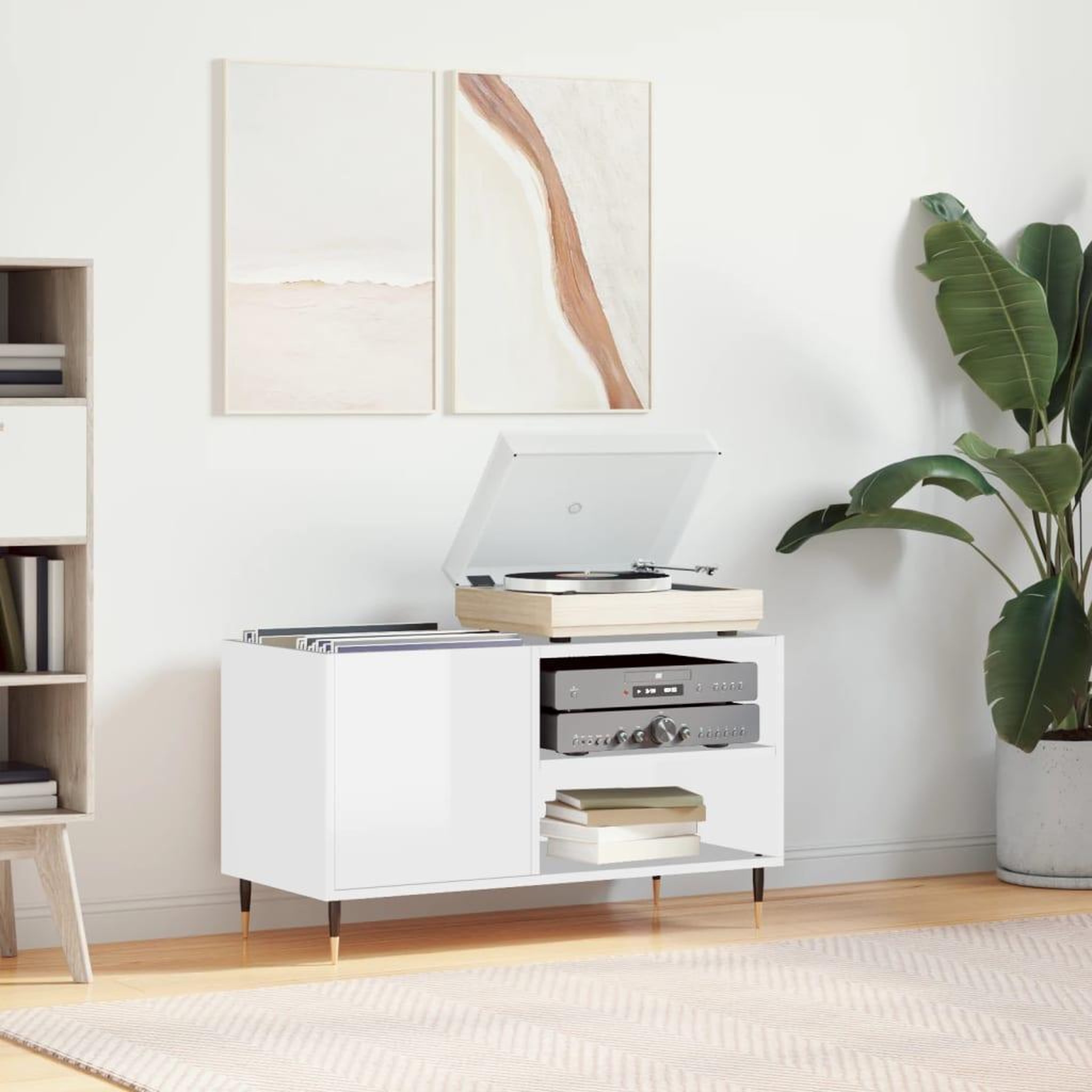 VIDAXL Armoire a disques blanc brillant 85x38x48 cm bois d'ingenierie