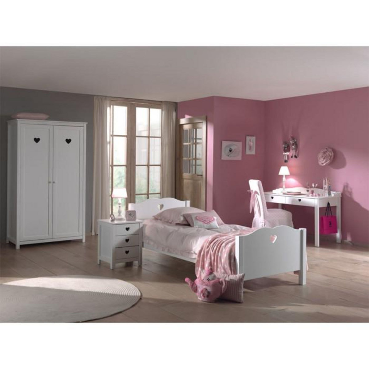 Paris Prix Pack - Lit Enfant, Chevet, Armoire & Bureau  Amori I  Blanc