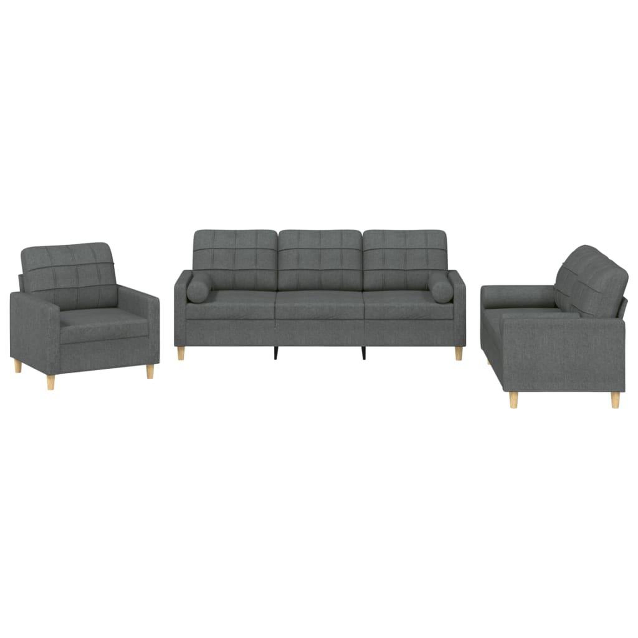 Voir la diapositive 2 : VIDAXL Ensemble de canapes 3 pcs coussins gris fonce tissu