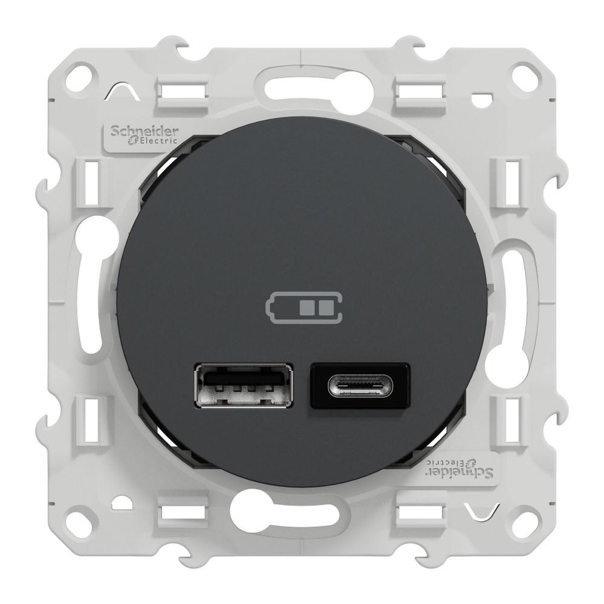 Schneider Electric Prise chargeur double usb A+C 12W à assembler Odace, SCHNEIDER ELECTRIC, anthracite