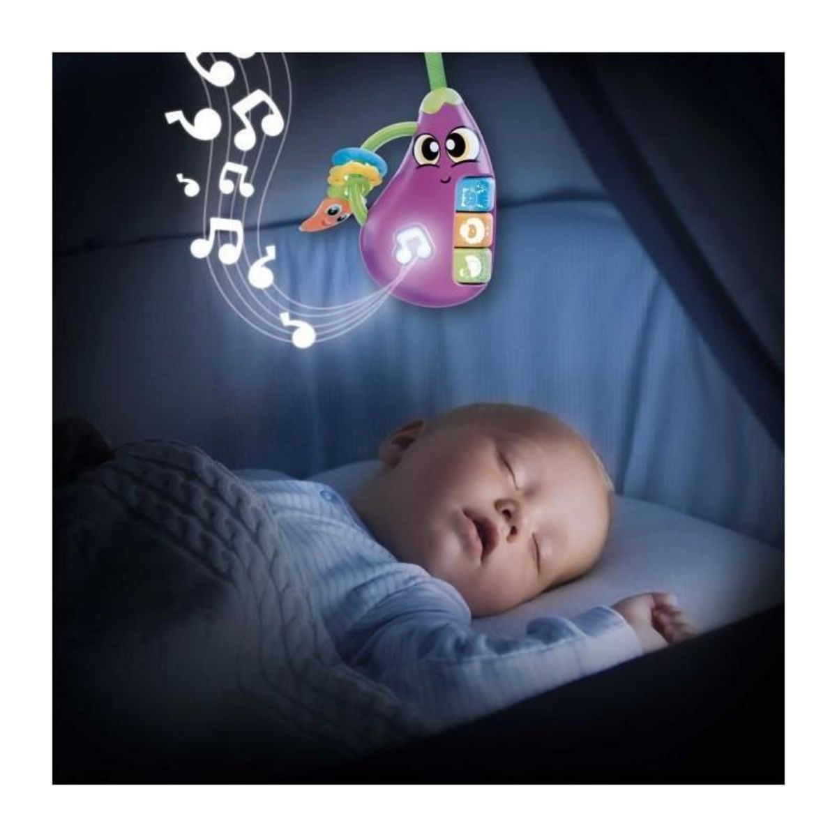 LISCIANI GIOCHI Aubergine - Hochet électronique - CAROTINA BABY - Mélodies et bruits d'animaux, Anneaux de dentition