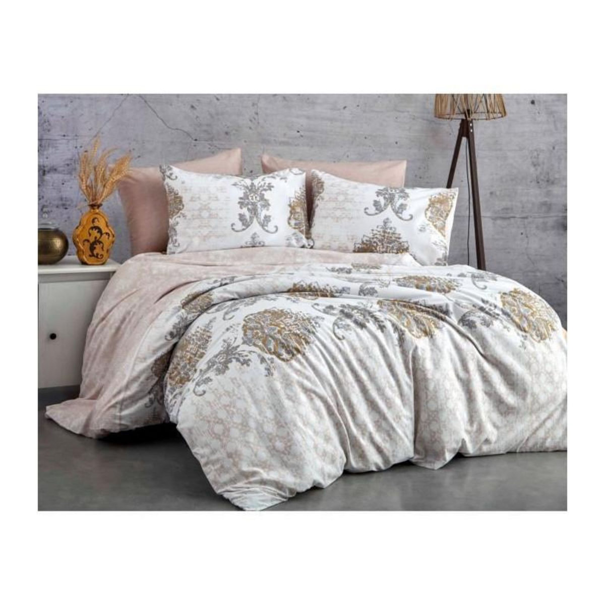 GENERIQUE Parure de lit - 1 housse de couette 220 x 240 cm + 2 taies d'oreiller 60 x 60 cm - 100% coton renforcé - Brun