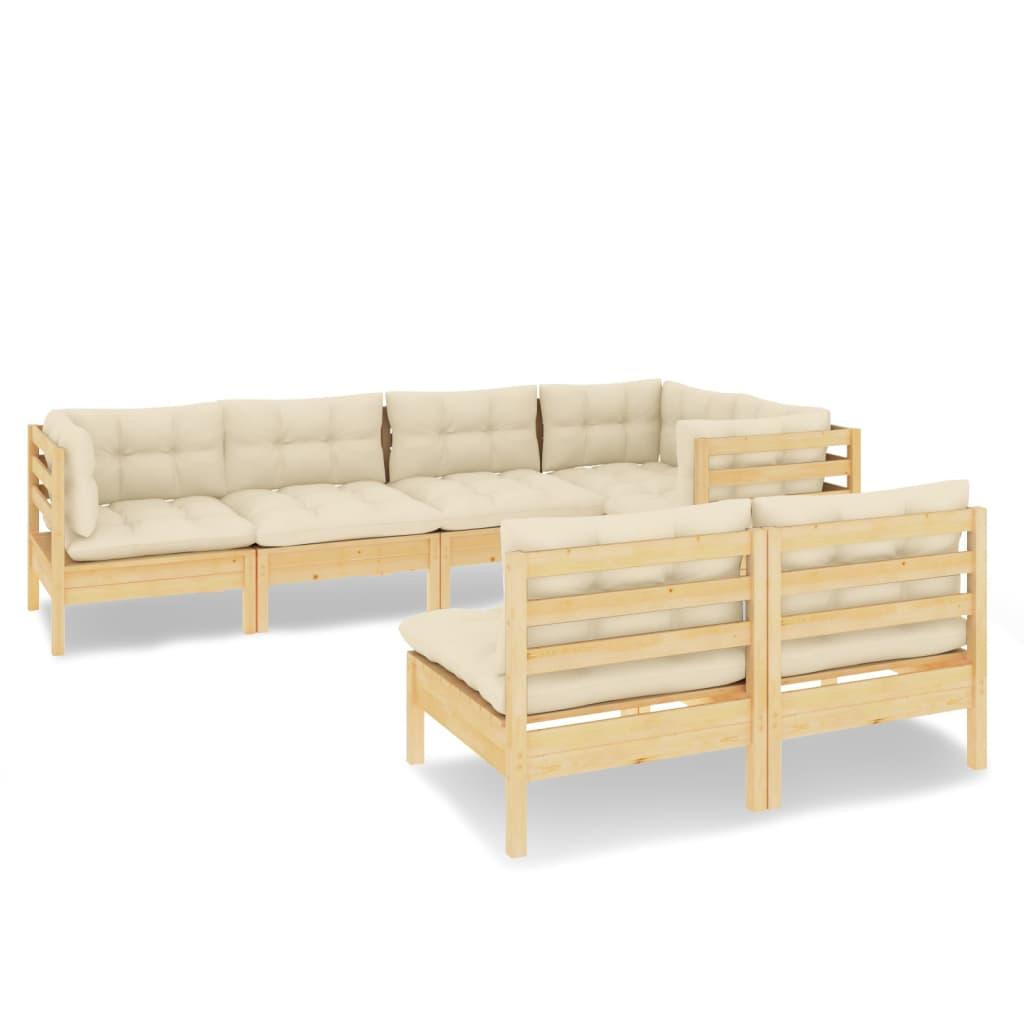 Voir la diapositive 2 : VIDAXL Salon de jardin 7 pcs avec coussins creme bois de pin massif