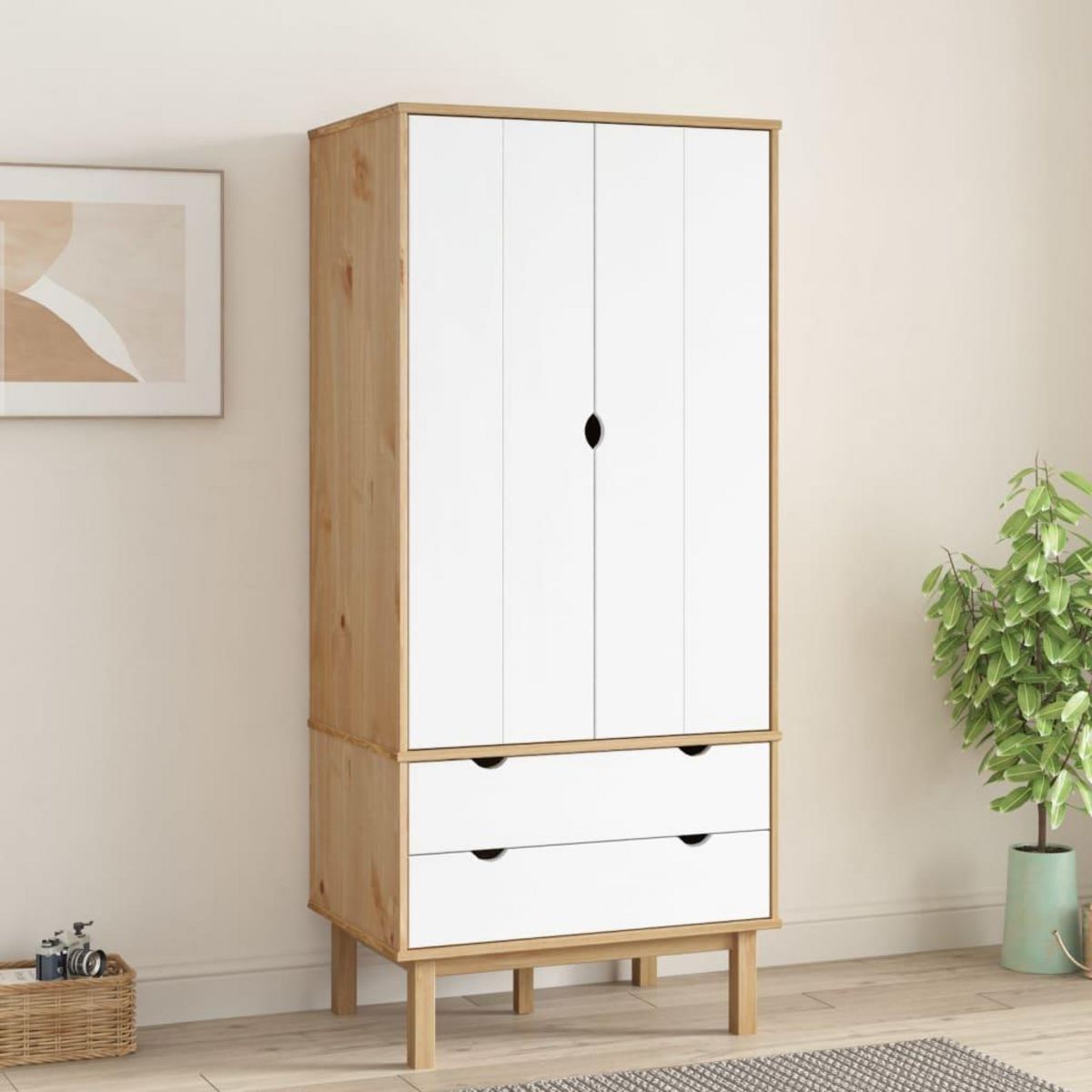 VIDAXL Garde-robe OTTA Marron et blanc 76,5x53x172 cm Bois massif pin