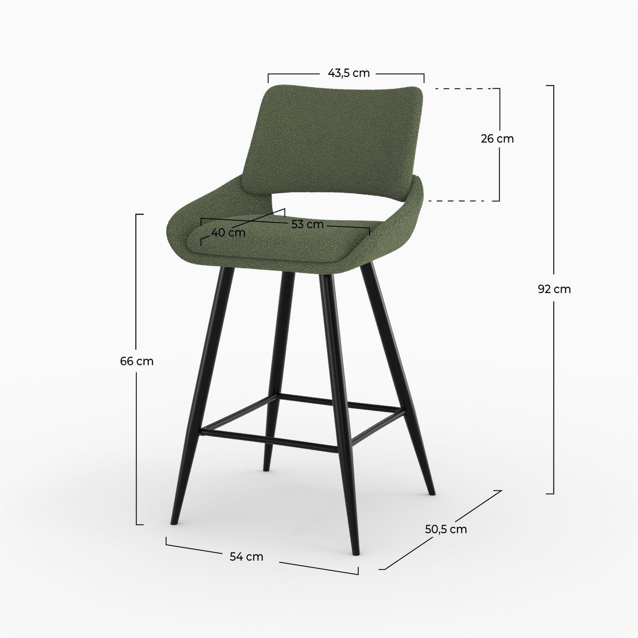 Voir la diapositive 4 : MAISON PAVANE Lot de 2 chaises pour îlot central en tissu bouclé vert kaki 66 cm-alfy