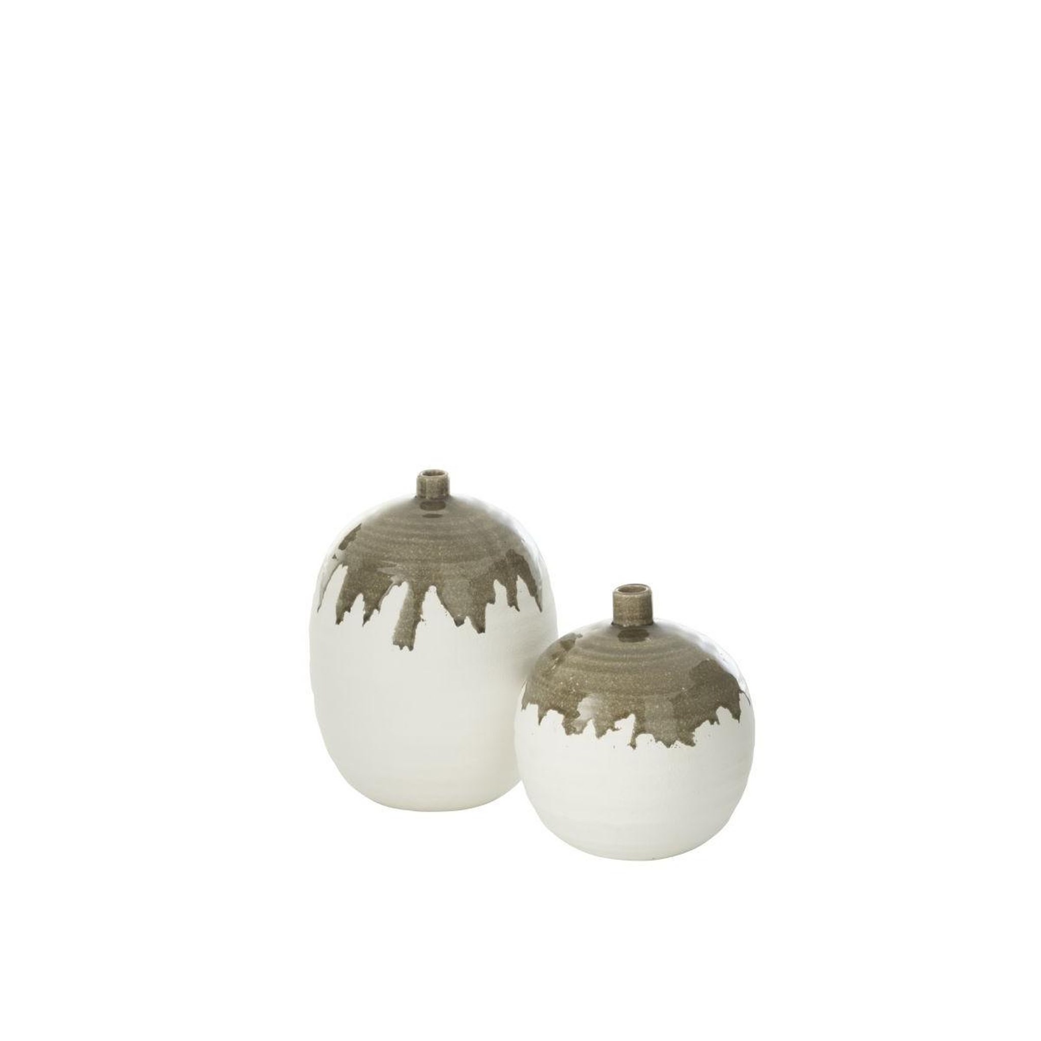 Voir la diapositive 2 : J-LINE Vase bouteille en argile  olea  23cm blanc & vert