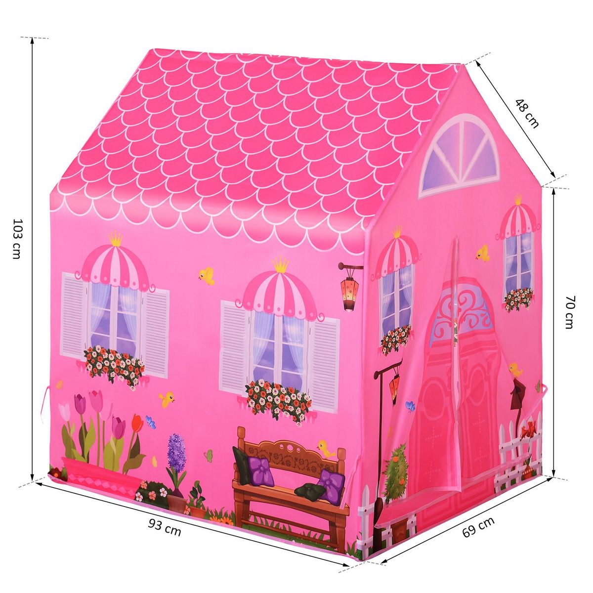 HOMCOM Tente enfant tente de jeu tente chateau de princesse dim. 93L x 69l x 103H cm 2 portes polyester rose