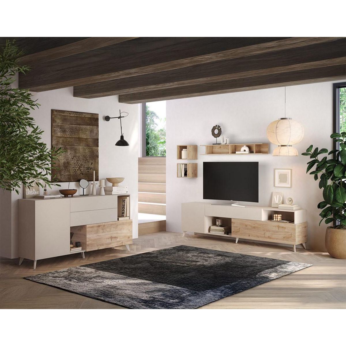 BEST MOBILIER Estelle - buffet bas - 2 portes et 2 tiroirs - 181 cm