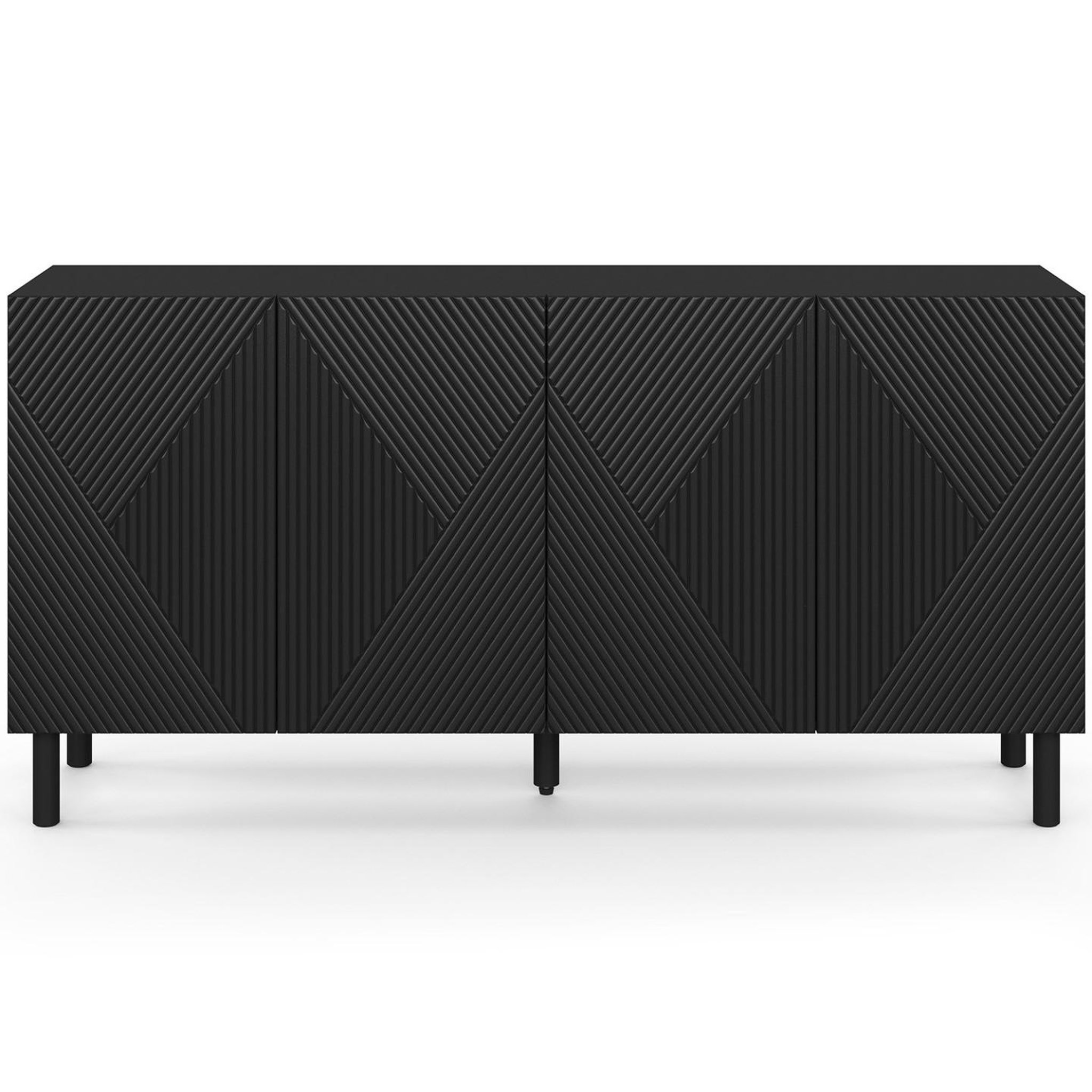 Voir la diapositive 3 : ID MARKET Buffet 160 cm himara 4 portes lattes géométriques bois noir