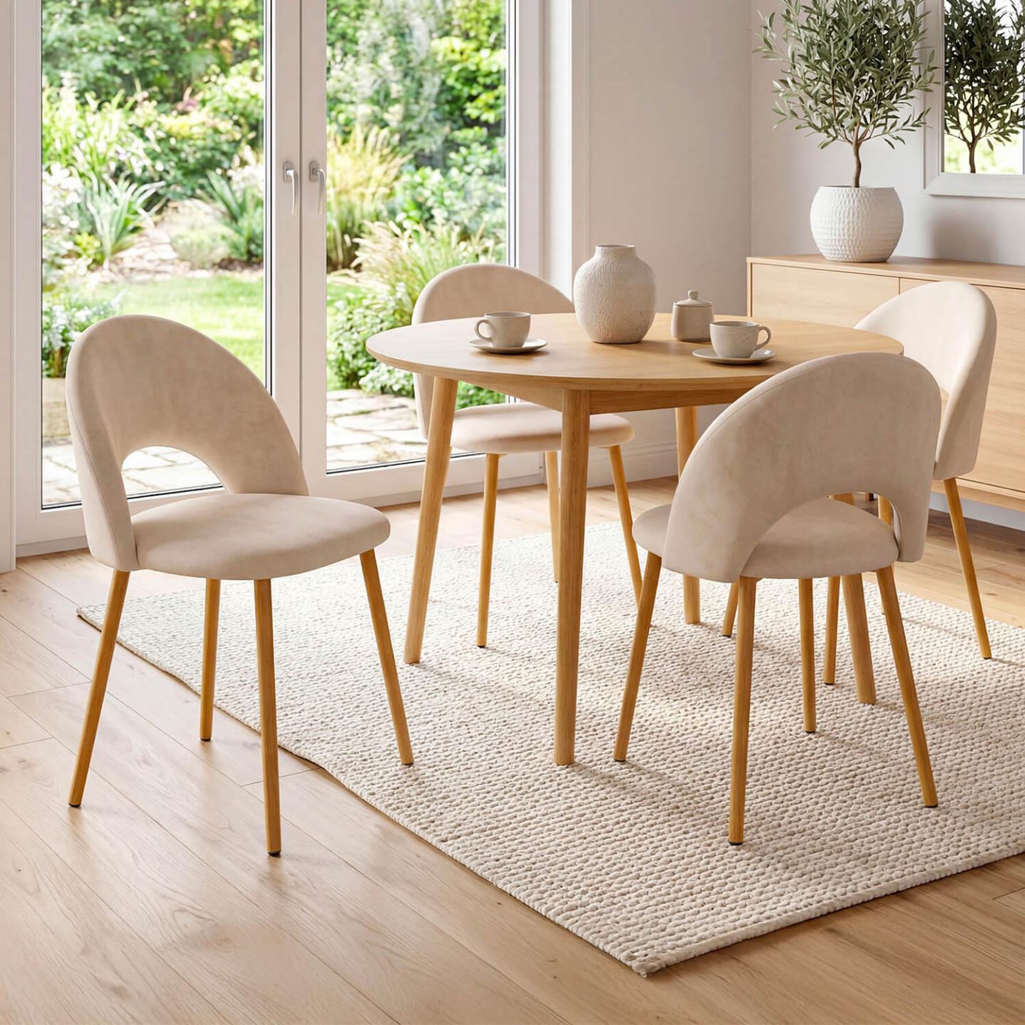 Voir la diapositive 2 : ID MARKET Lot de 4 chaises mado en velours beige pour salle à manger
