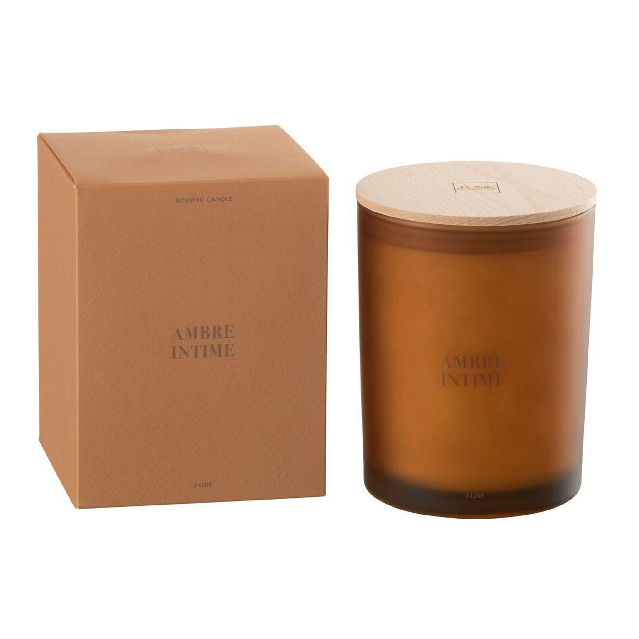 Voir la diapositive 2 : J-LINE Bougie parfumée  accords essentiels  14cm ambre intime