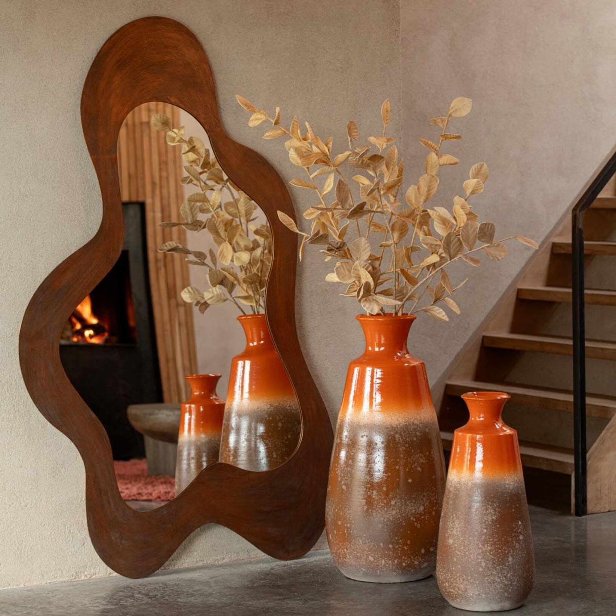 Voir la diapositive 2 : J-LINE Vase en céramique  terra alta  55cm orange & marron