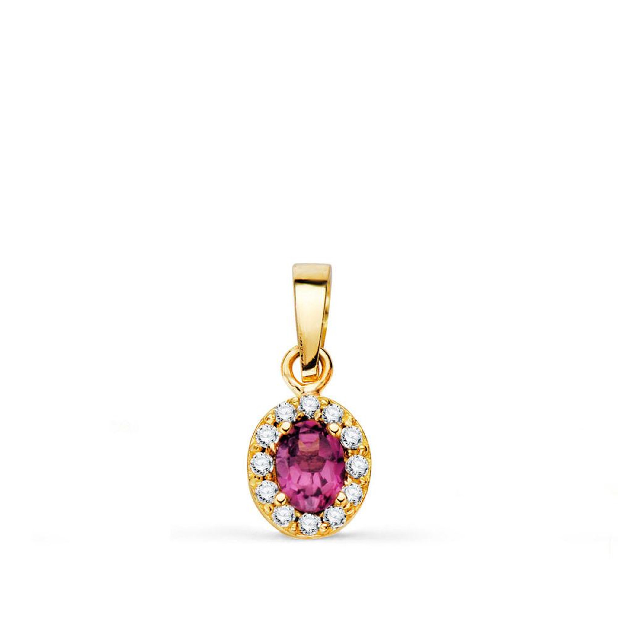 L'ATELIER D'AZUR Pendentif Or 18 Carats 750 Jaune Améthyste et Zirconiums - Motif Ovale - Chaine Offerte