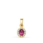 L'ATELIER D'AZUR Pendentif Or 18 Carats 750 Jaune Améthyste et Zirconiums - Motif Ovale - Chaine Offerte