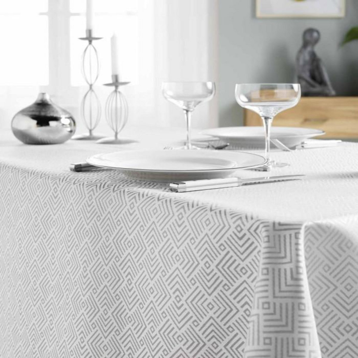 Paris Prix Nappe Jacquard Imprimé  Azuline  140x250cm Gris