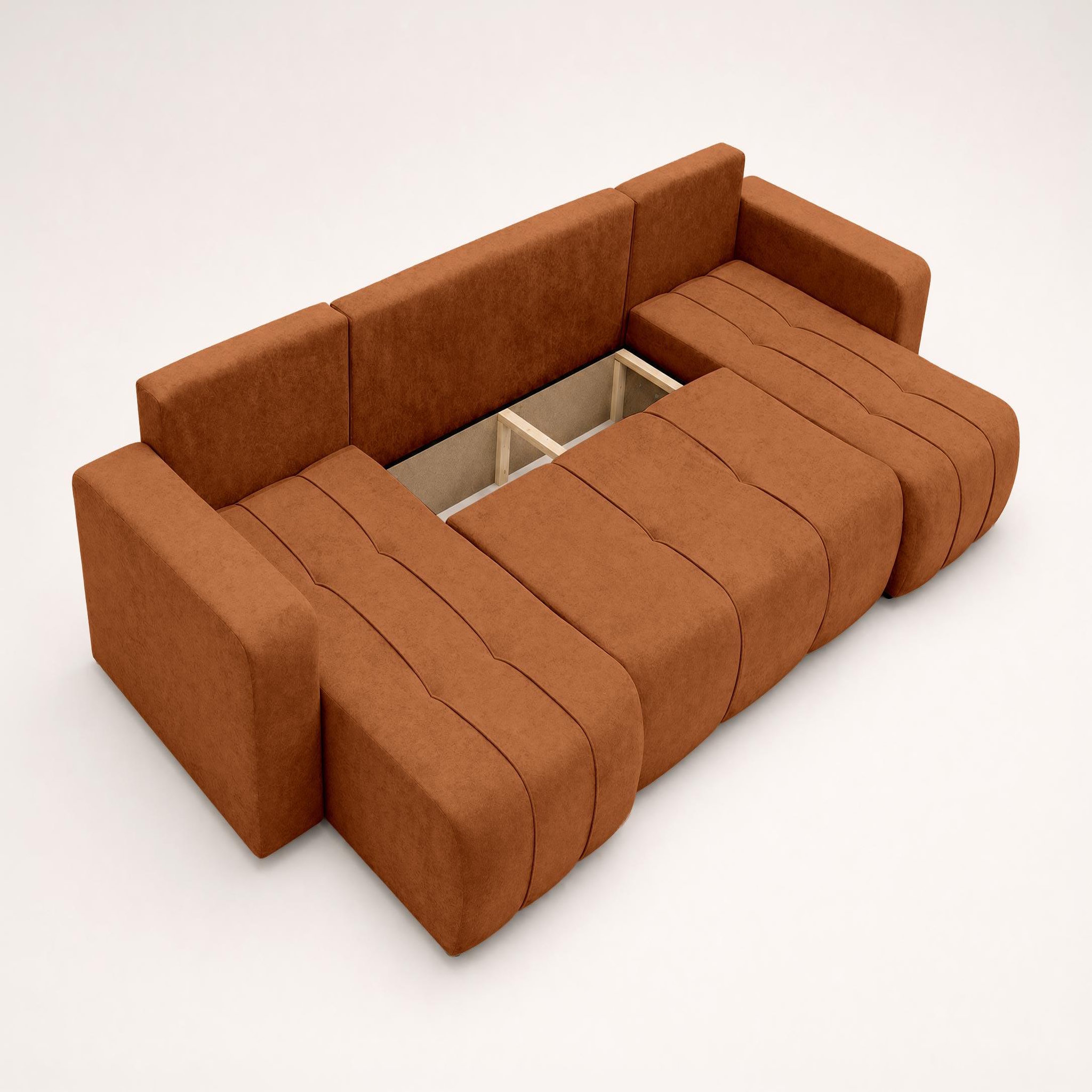 Voir la diapositive 5 : BEST MOBILIER Nicole - canapé panoramique en u 7 places convertible avec coffre en tissu