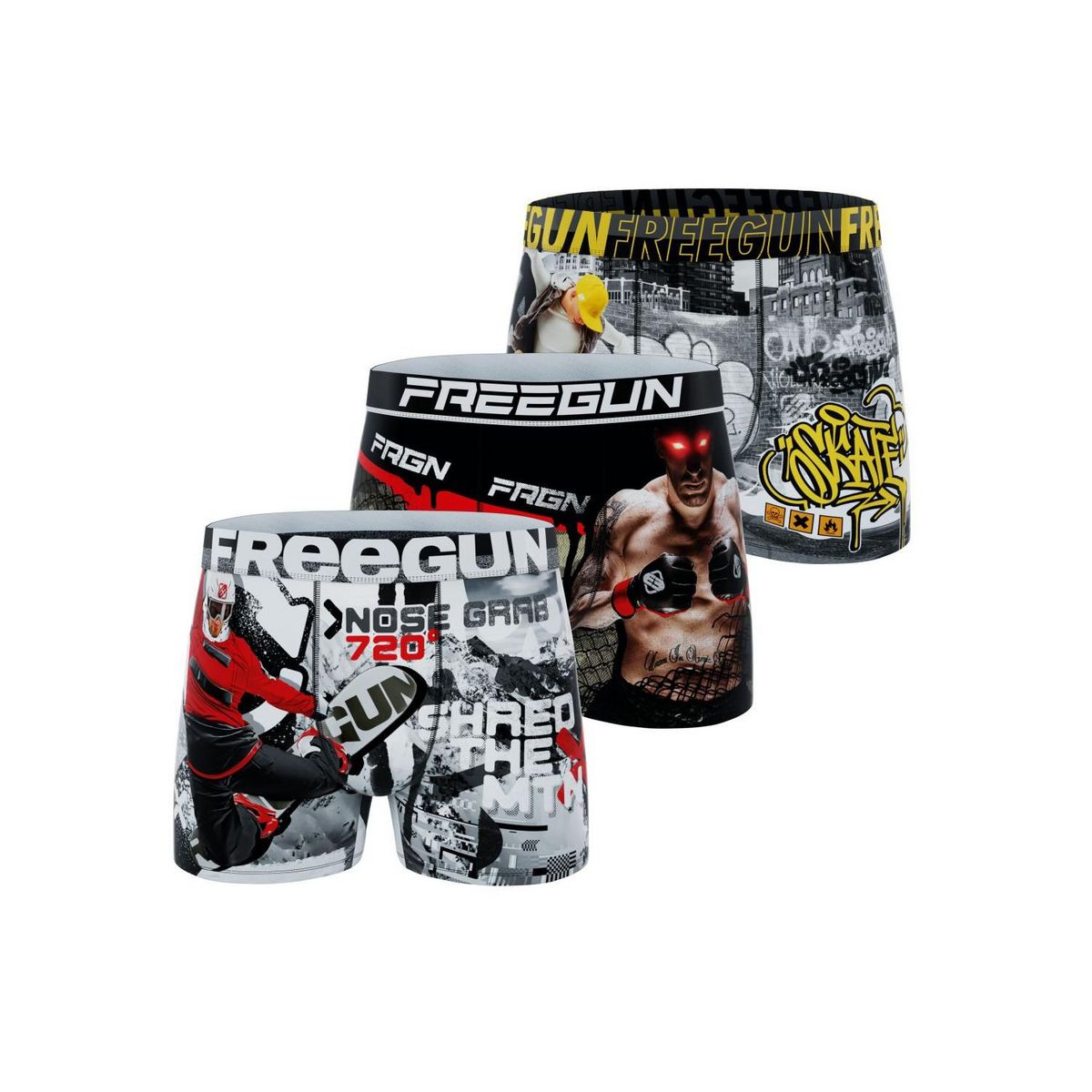 FREEGUN Lot de 3 boxers homme Sport