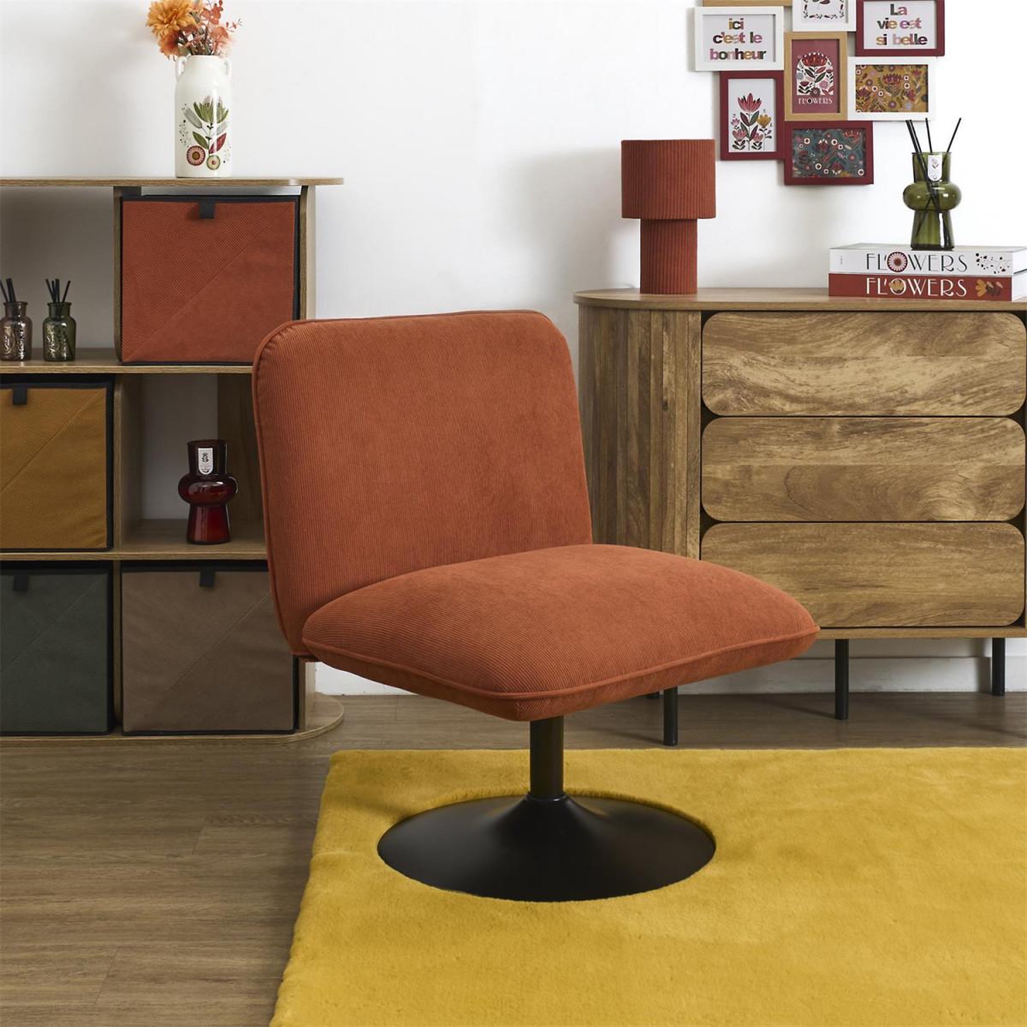Voir la diapositive 6 : The Home Deco Factory Fauteuil pivotant côtelé  jules  79cm terracotta