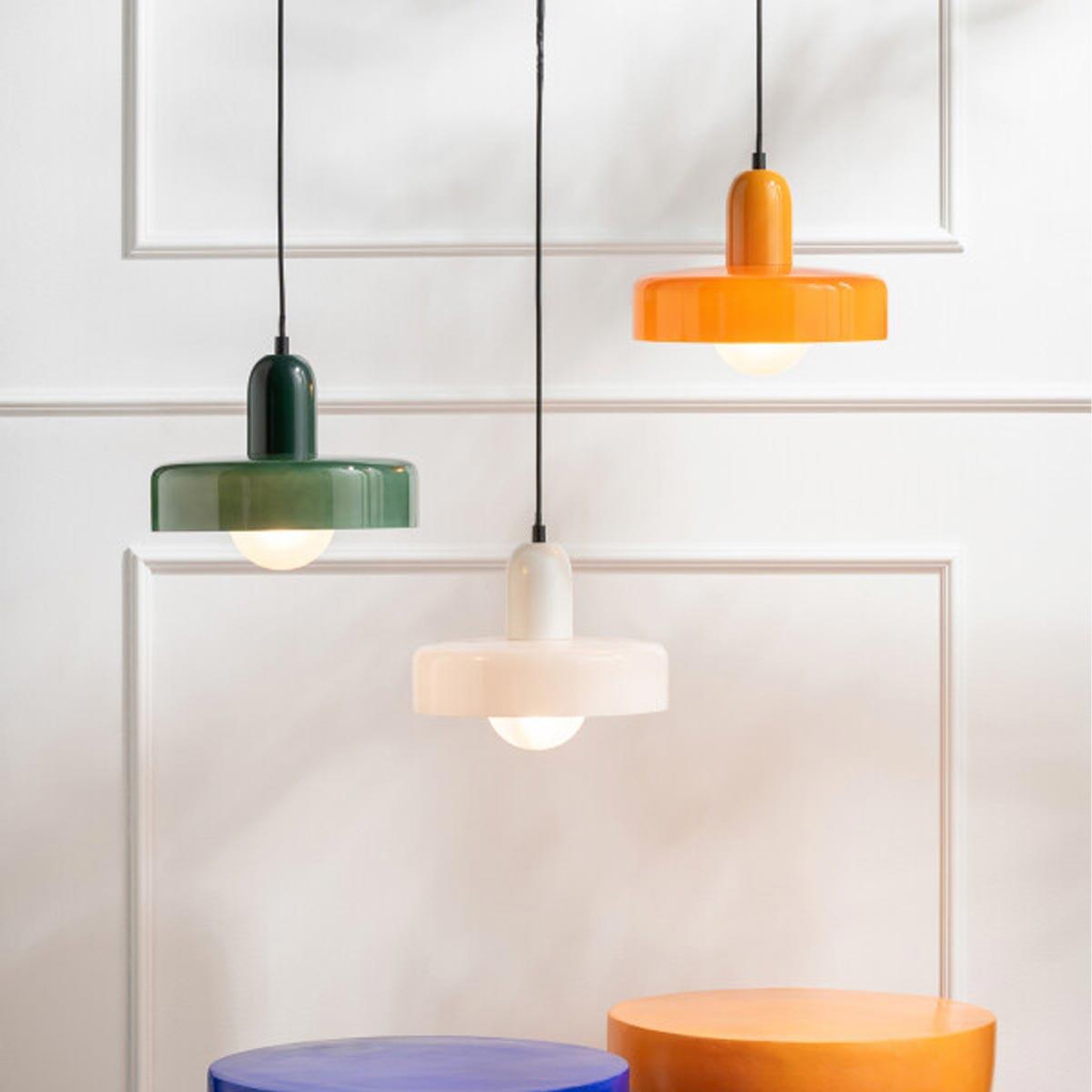 Voir la diapositive 3 : J-LINE Suspension design en verre  rétro  25cm orange
