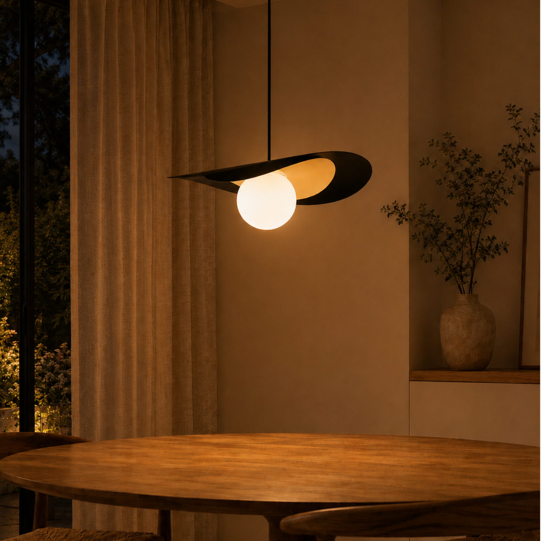 Voir la diapositive 5 : MAISON PAVANE Suspension en métal noir et doré 50 cm-iris