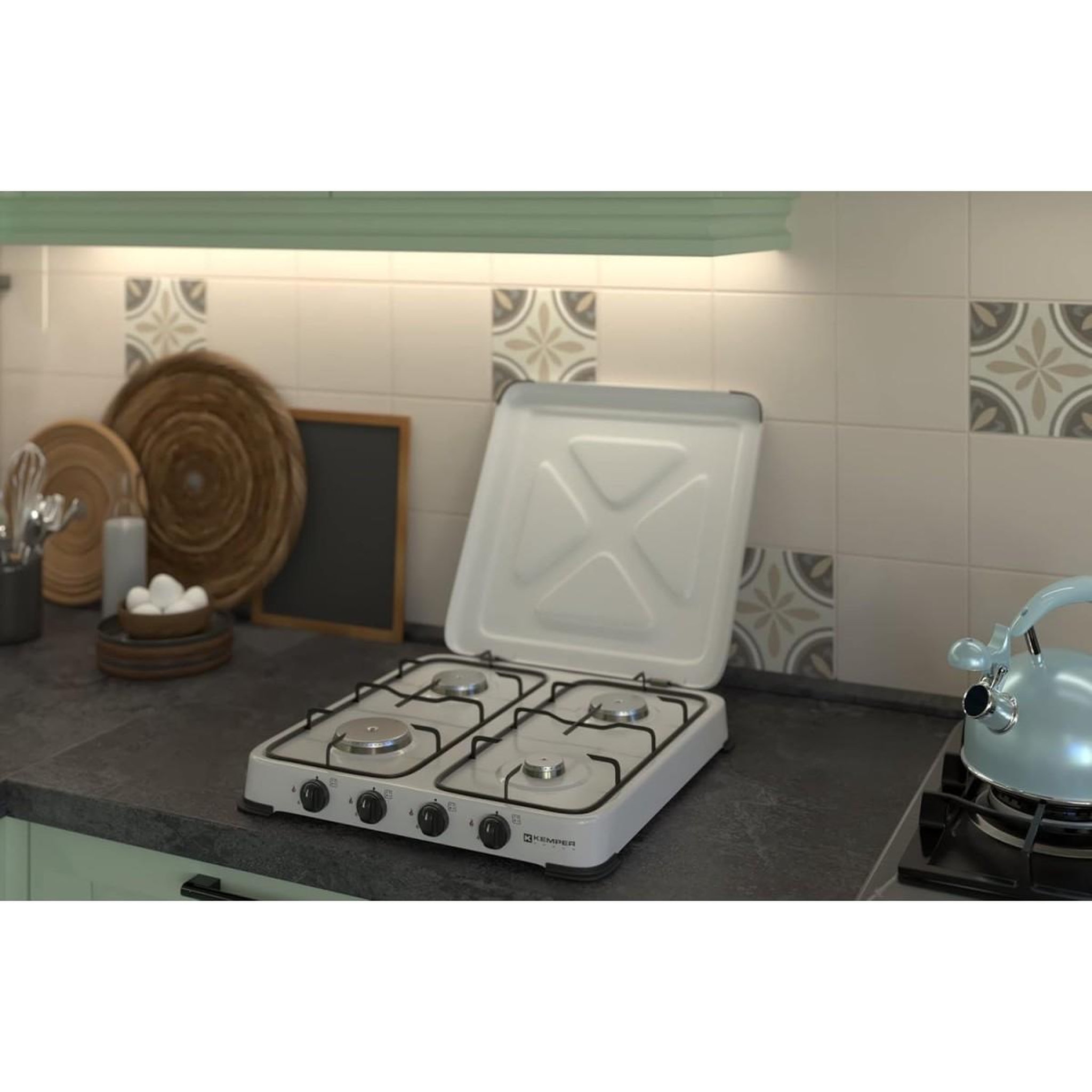 Voir la diapositive 3 : Kemper Plaque de cuisson gaz portable 4 feux 4650 W blanc laqué KEMPER